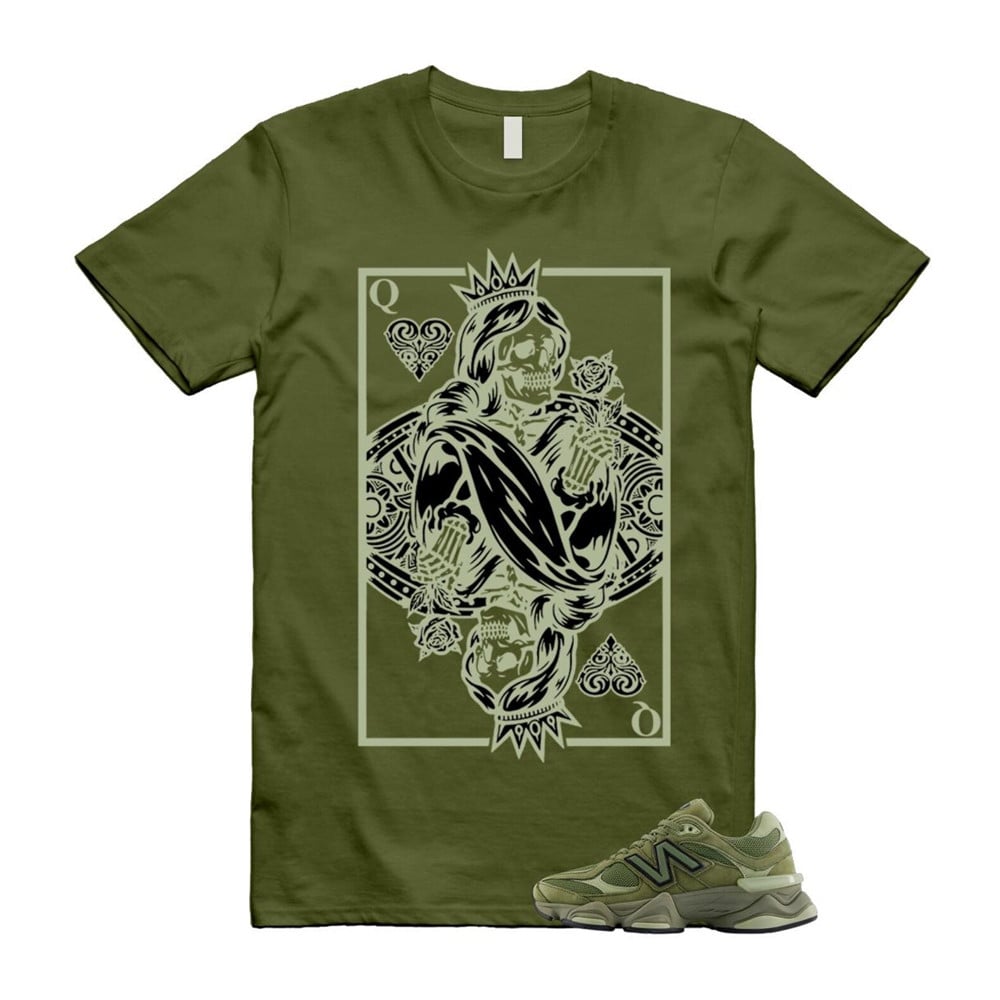 Queen Card Shirt To Match 9060 Dark Olivine Green Olive T-Shirt, Sneaker Match Tees