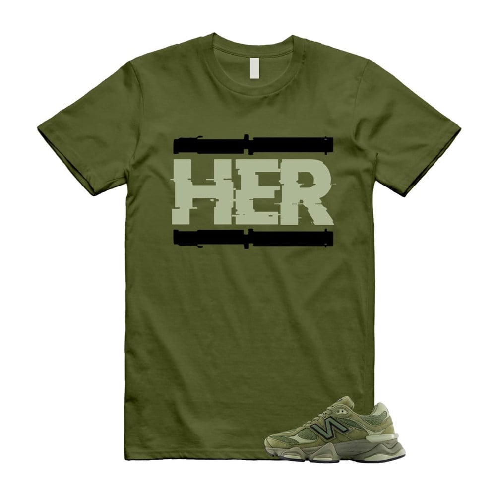 Her Shirt To Match 9060 Dark Olivine Green Olive T-Shirt, Sneaker Match Tees