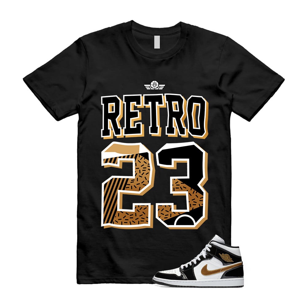 Jordan 1 Mid Patent ‘Black Gold’ Shirt to Match Retro 23 T-Shirt 852542-007 Match Sneaker Tee