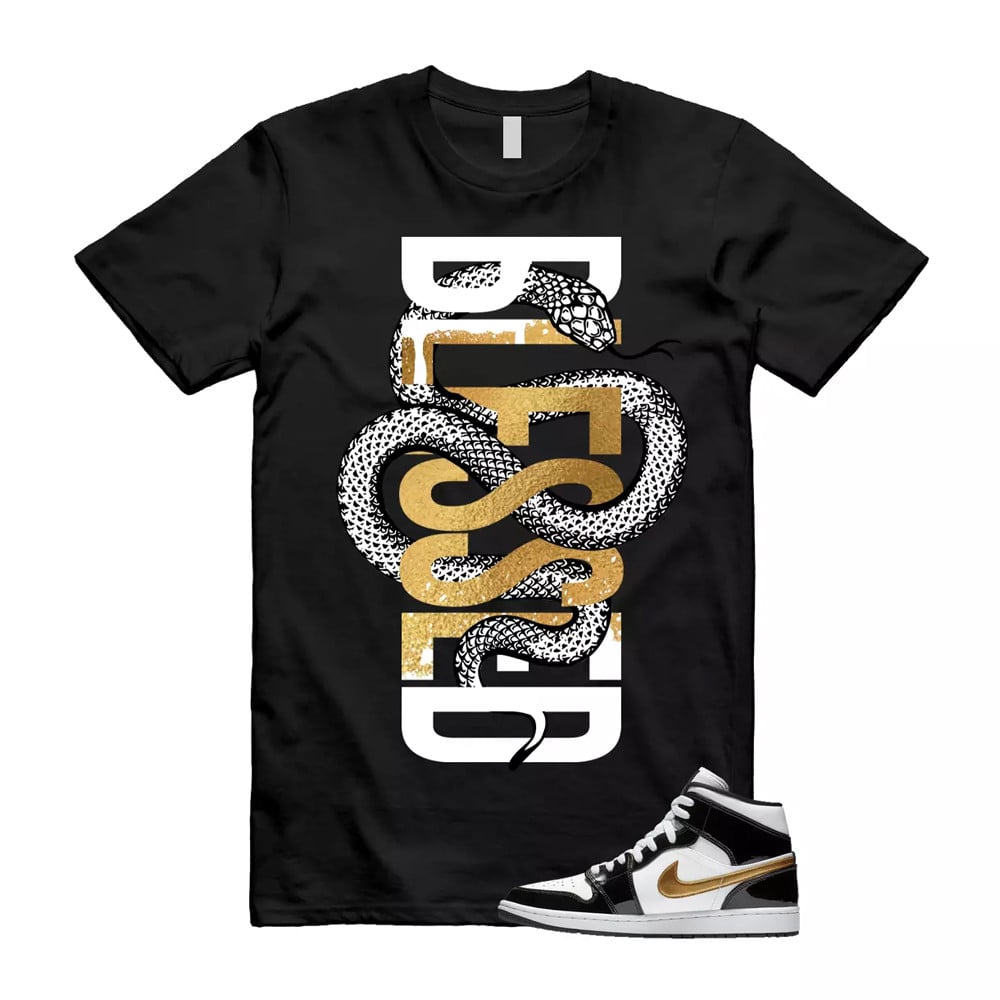 Snake Blessed Shirt To match Jordan 1 Metallic gold Patent Black White T-Shirt, Sneaker Match Tees