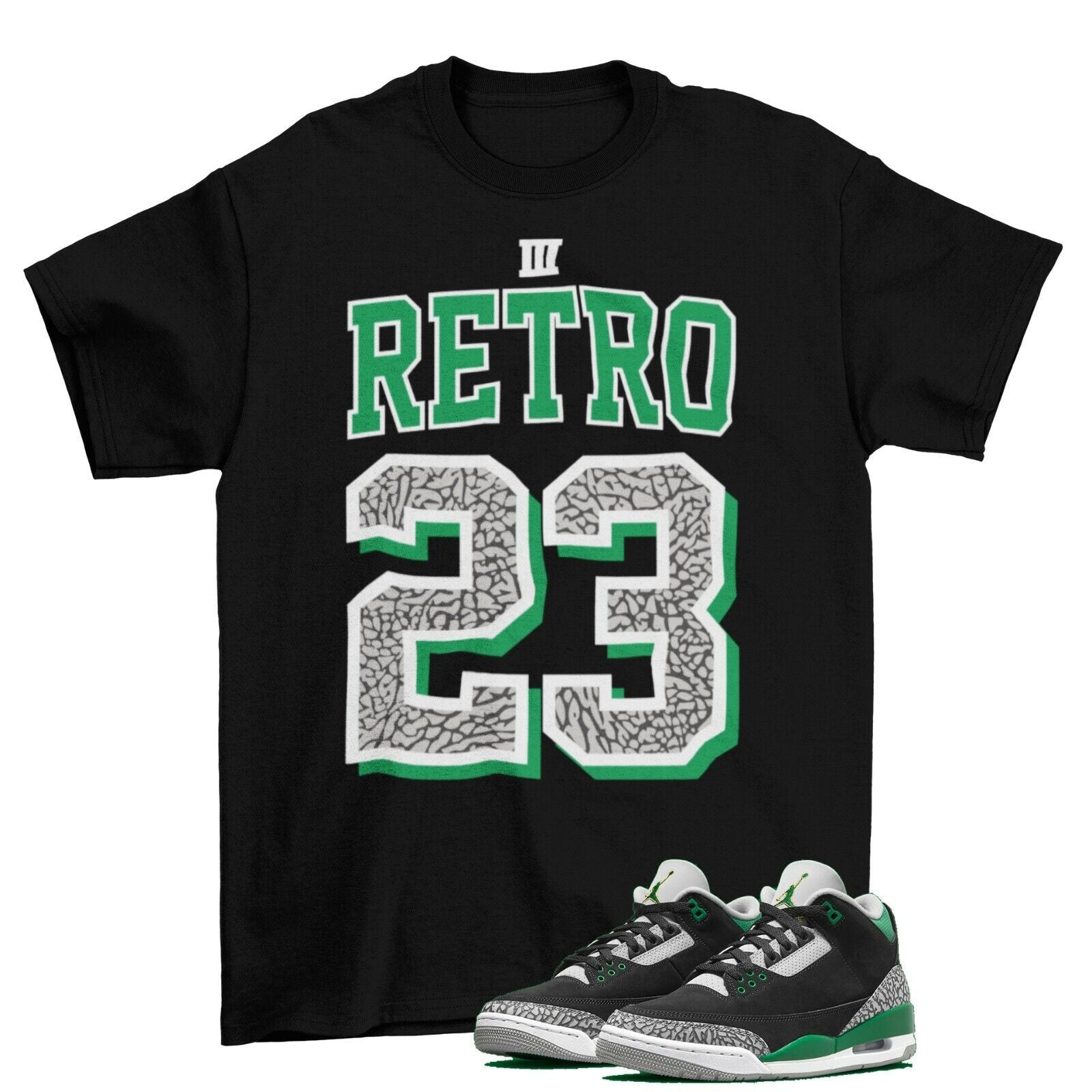 Retro 23 Sneaker Shirt Black to Match Air Jordan 3 Pine Green