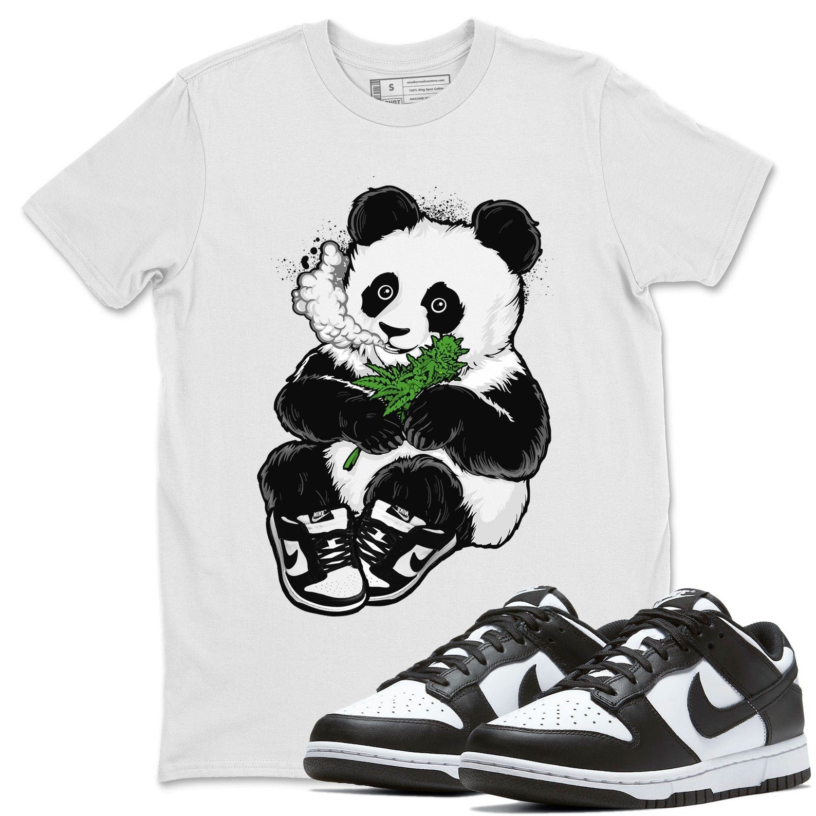Smoking Panda Unisex Crew Neck T-Shirt - Sneaker Shirt To Match Dunks Panda Black White T-Shirt, Sneaker Match Tee