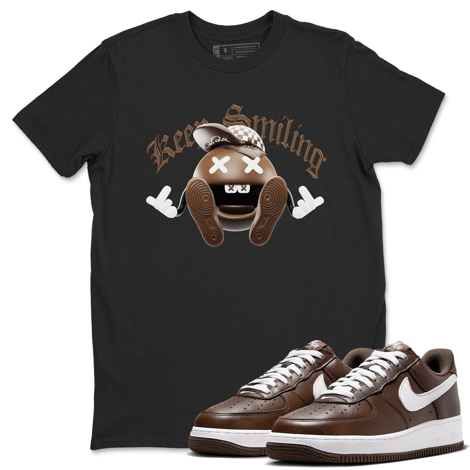 Keep Smiling Sneaker Tee - Casual Unisex Cotton Sneaker T-Shirt To Match Air Force 1 Chocolate T-Shirt, Sneaker Match Tee