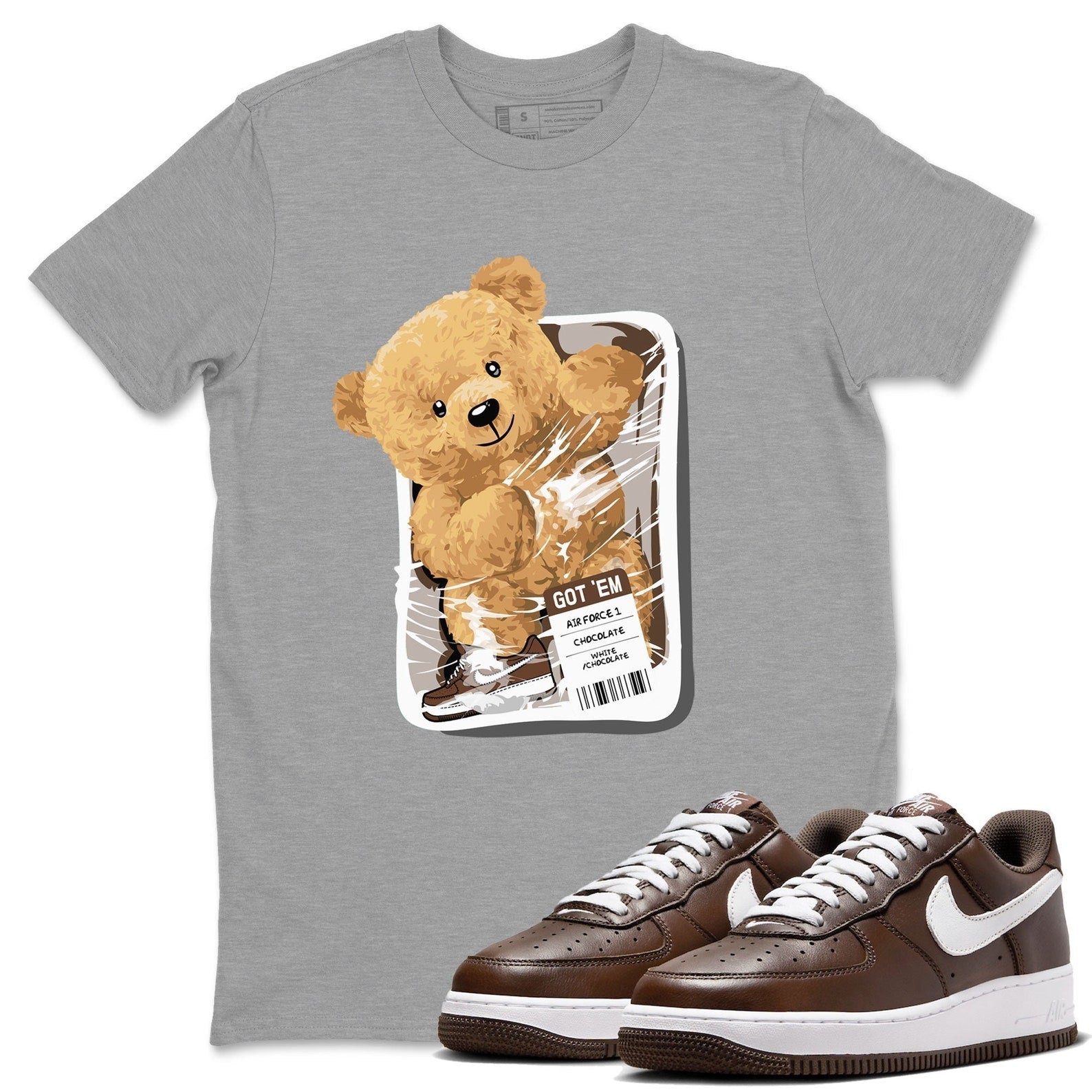 Packaged Bear Sneaker Tee - Casual Unisex Cotton Sneaker T-Shirt To Match Air Force 1 Chocolate T-Shirt, Sneaker Match Tee