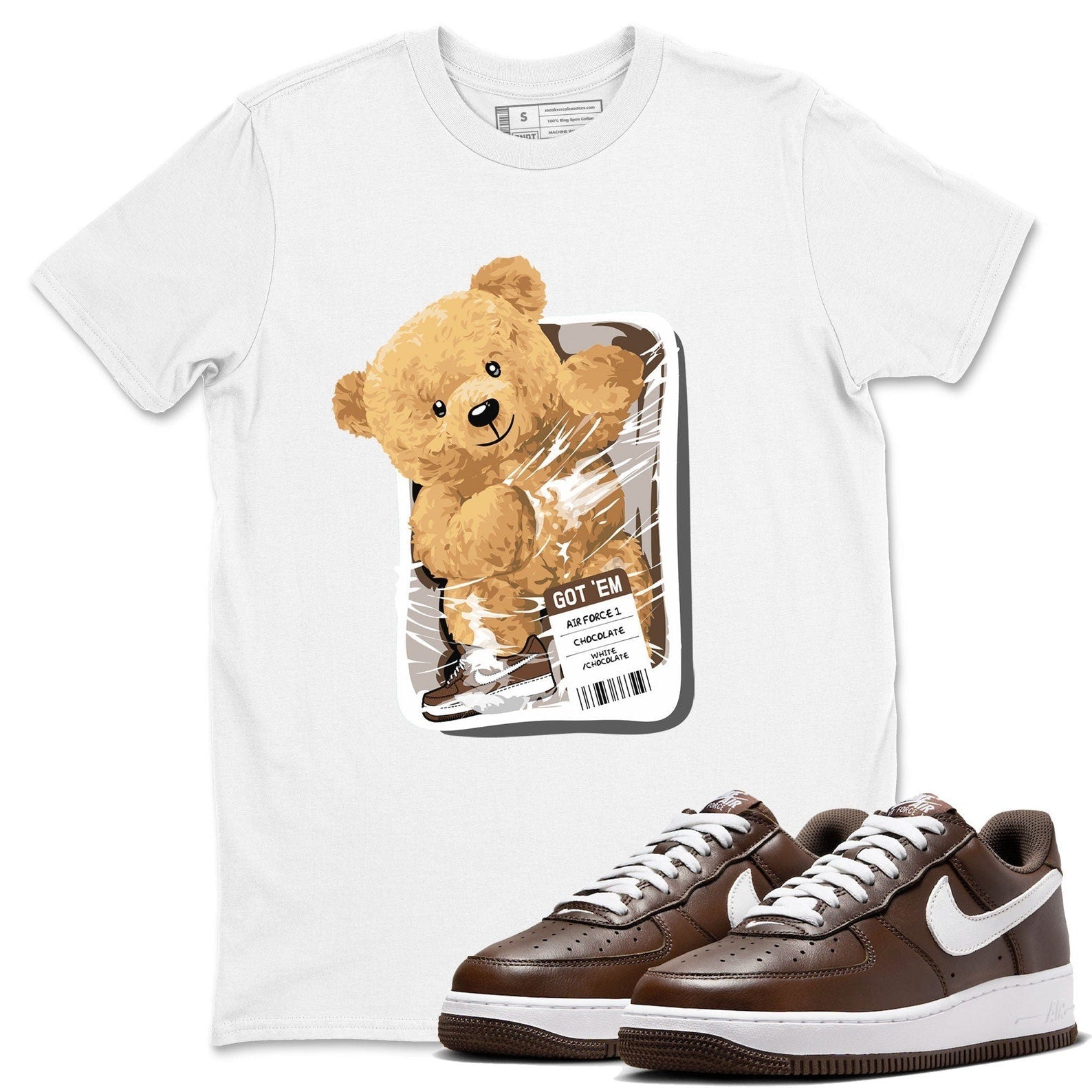 Packaged Bear Sneaker Tee - Casual Unisex Cotton Sneaker T-Shirt To Match Air Force 1 Chocolate T-Shirt, Sneaker Match Tee
