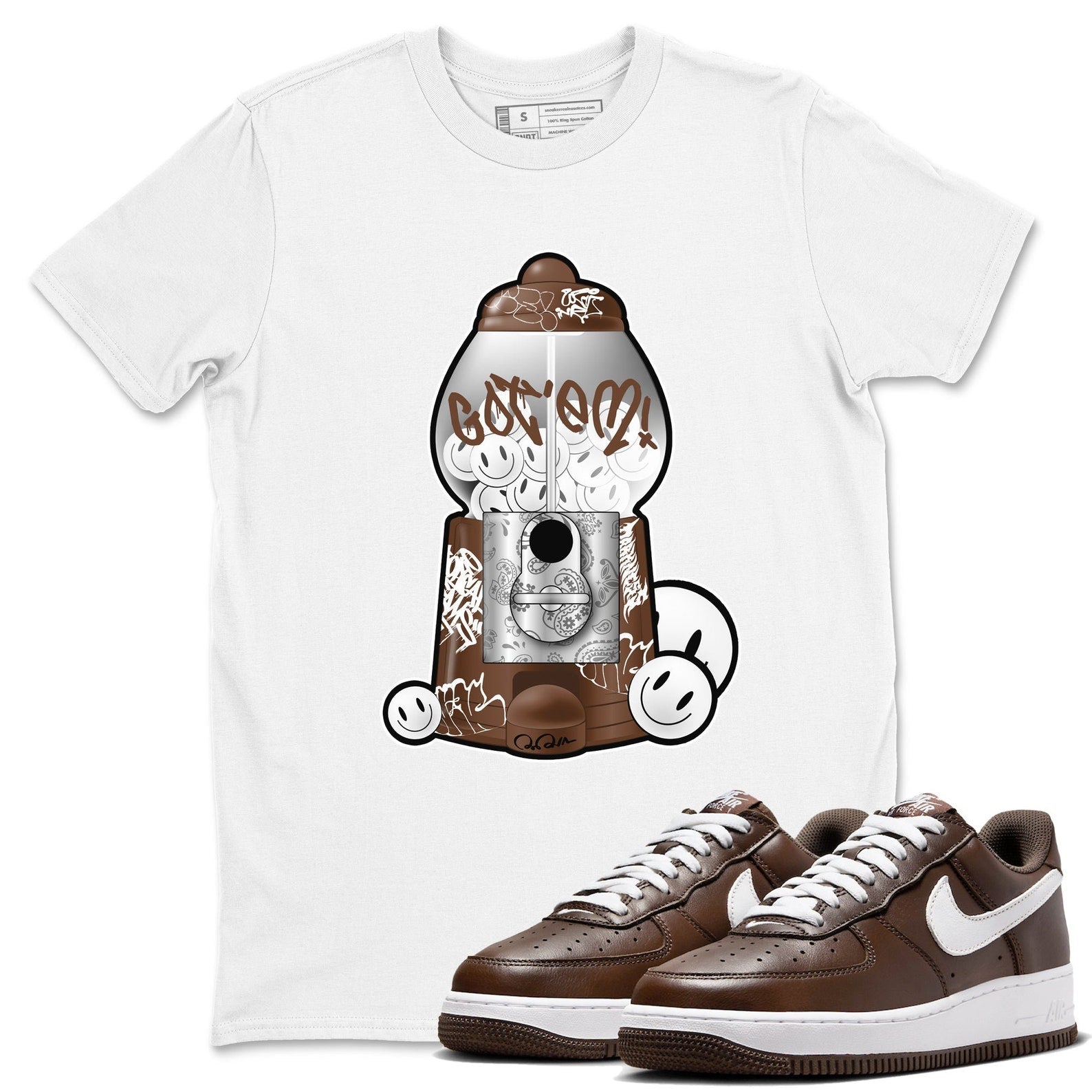 Gumball Machine Sneaker Tee - Casual Unisex Cotton Sneaker T-Shirt To Match Air Force 1 Chocolate T-Shirt, Sneaker Match Tee