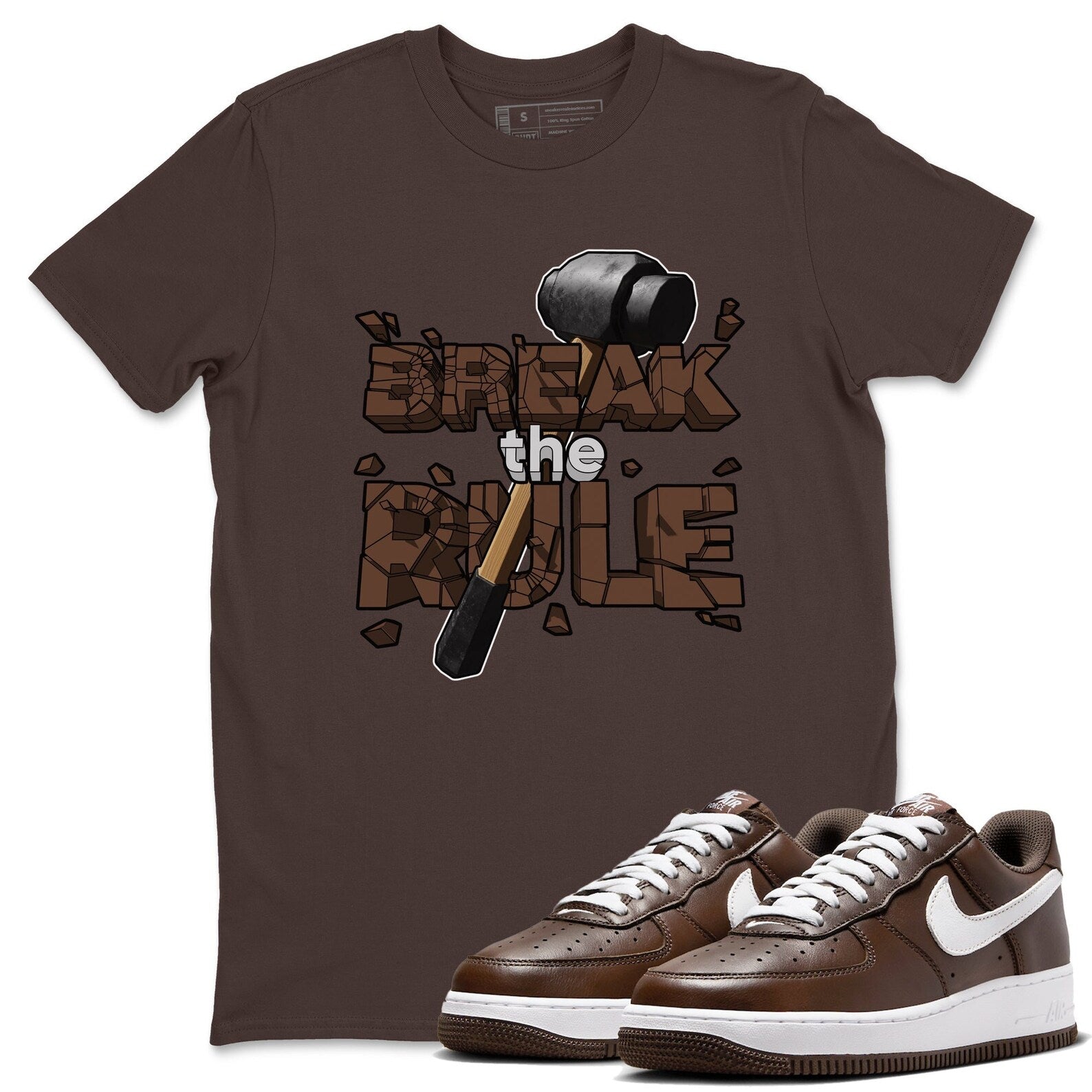 Break The Rule Sneaker Tee - Casual Unisex Cotton Sneaker T-Shirt To Match Air Force 1 Chocolate T-Shirt, Sneaker Match Tee