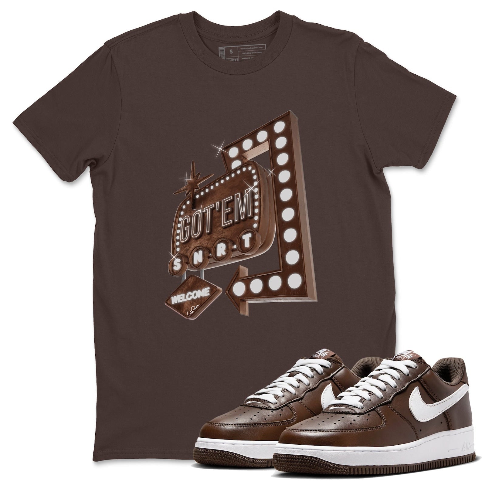 Retro Neon Sign Sneaker Tee - Casual Unisex Cotton Sneaker T-Shirt To Match Air Force 1 Chocolate T-Shirt, Sneaker Match Tee