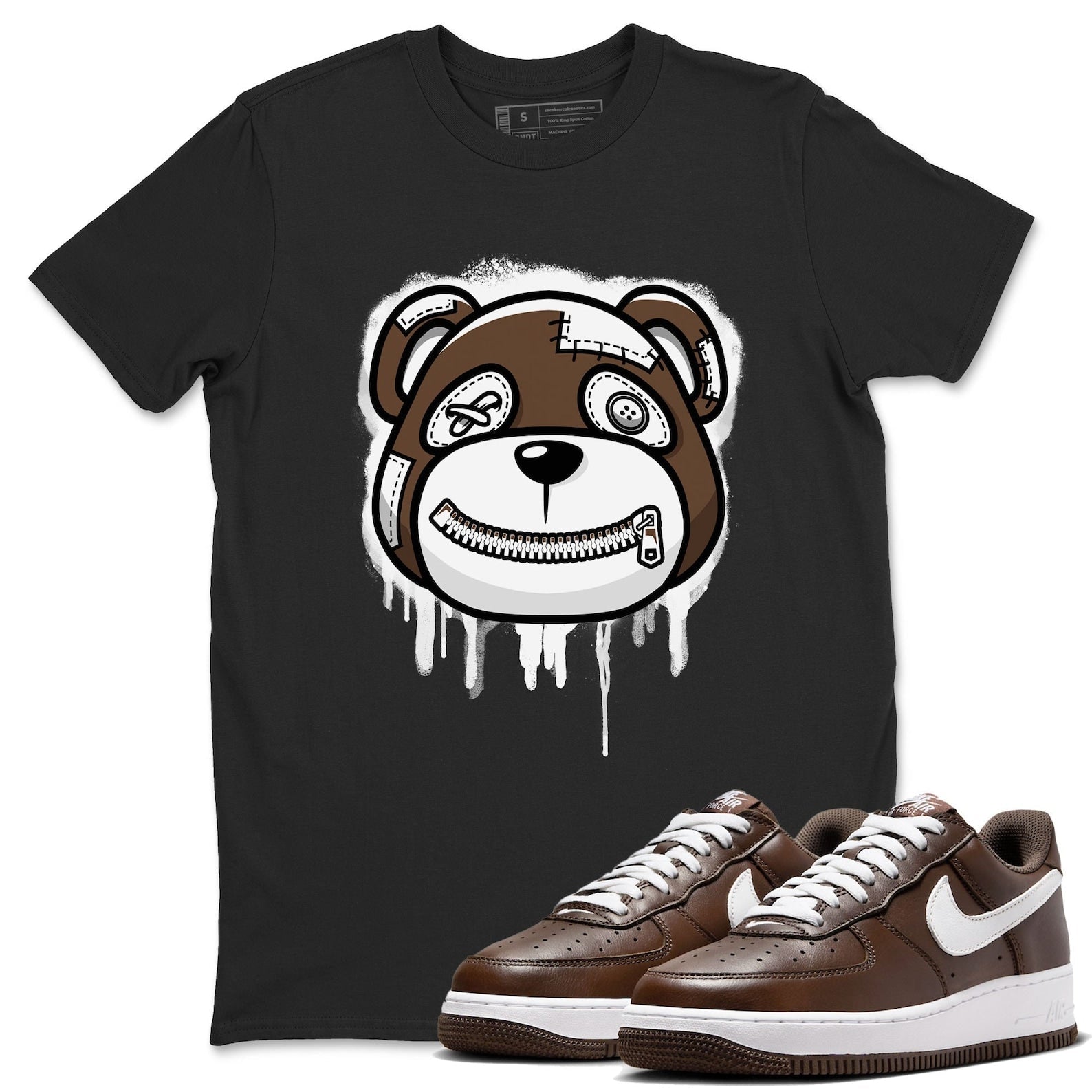 Bear Face Sneaker Tee - Casual Unisex Cotton Sneaker T-Shirt To Match Air Force 1 Chocolate T-Shirt, Sneaker Match Tee