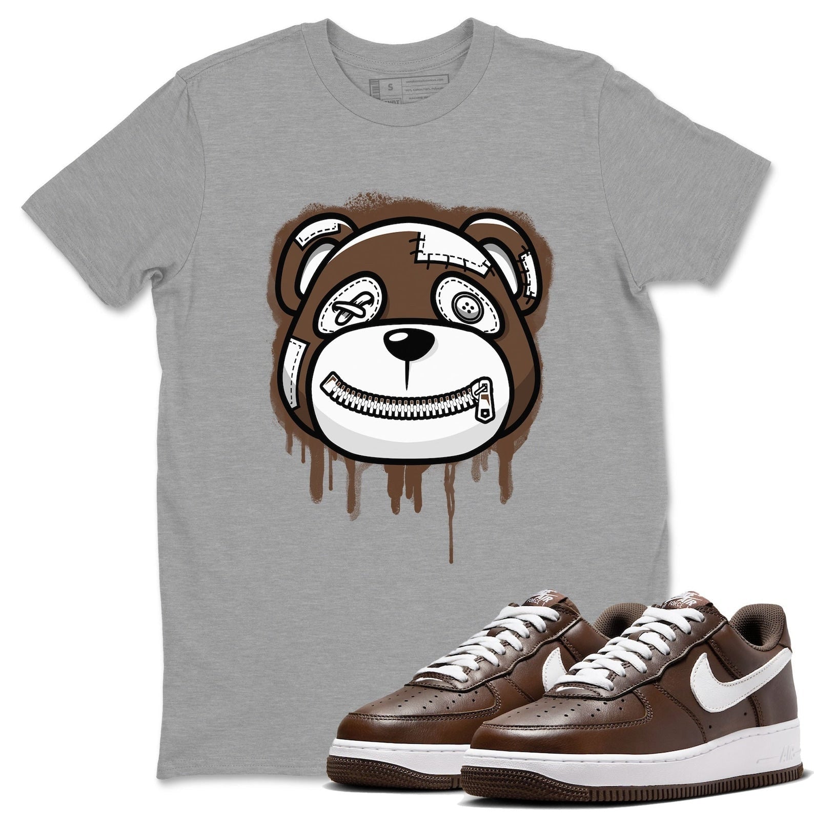 Bear Face Sneaker Tee - Casual Unisex Cotton Sneaker T-Shirt To Match Air Force 1 Chocolate T-Shirt, Sneaker Match Tee