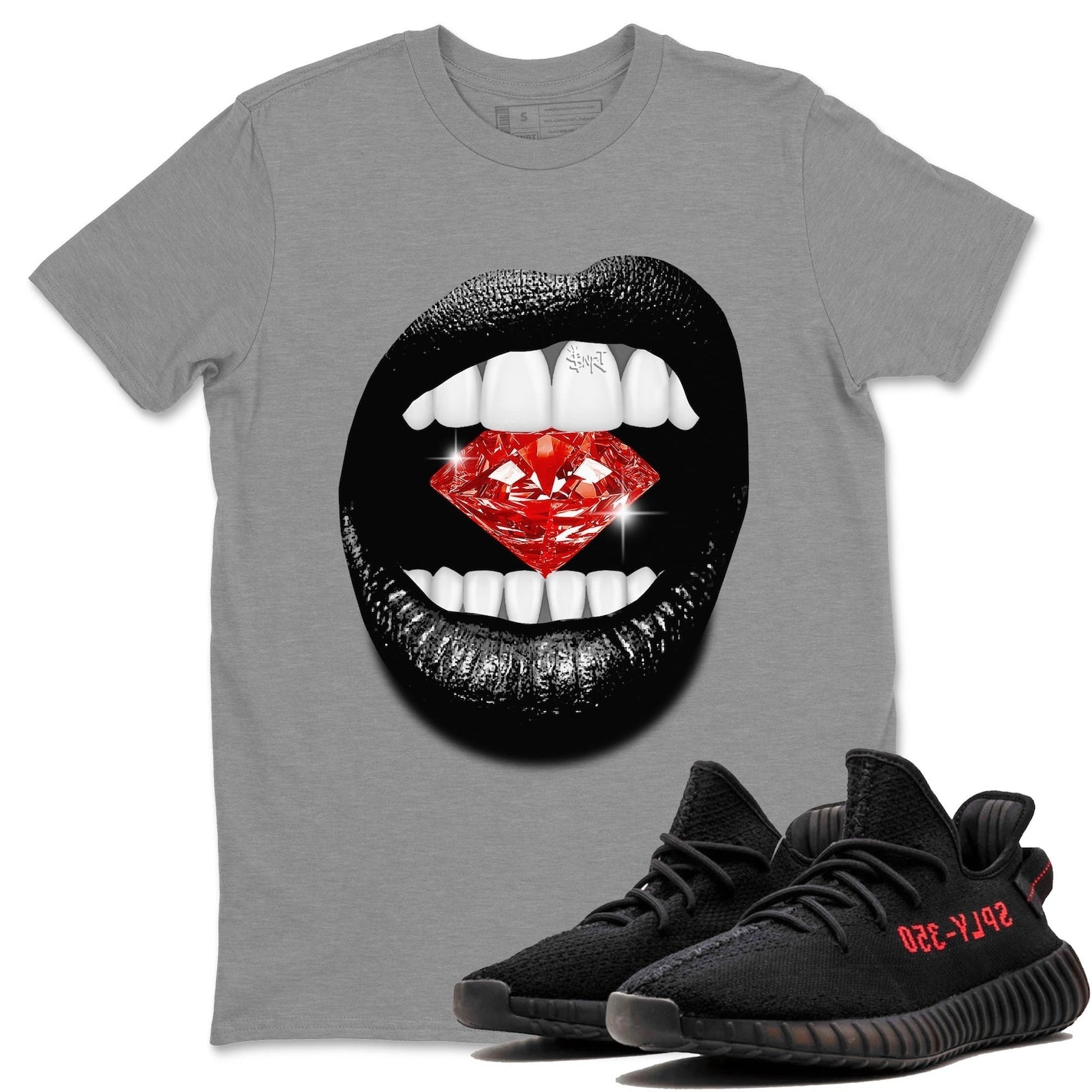 Lips Diamond Unisex Crew Neck Sneaker Matching Tee Shirt To Match Yeezys 350 Bred T-Shirt, Sneaker Match Tee