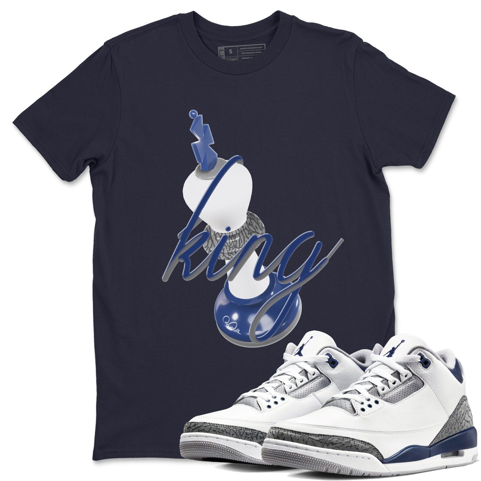 3D King Sneaker Tee - Casual Unisex Cotton Sneaker T-Shirt To Match 3s Midnight Navy T-Shirt, Sneaker Match Tee