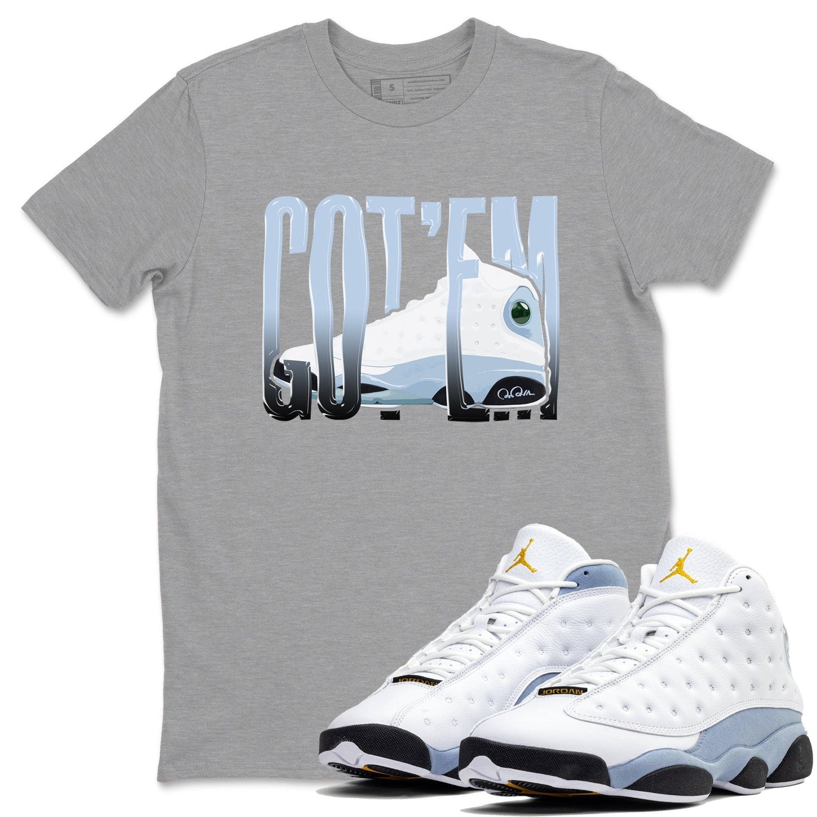 Wiggling Gotem Sneaker Tee - Unisex Cotton Sneaker Shirts To Match Jordans 13s Blue Grey T-Shirt, Sneaker Match Tee