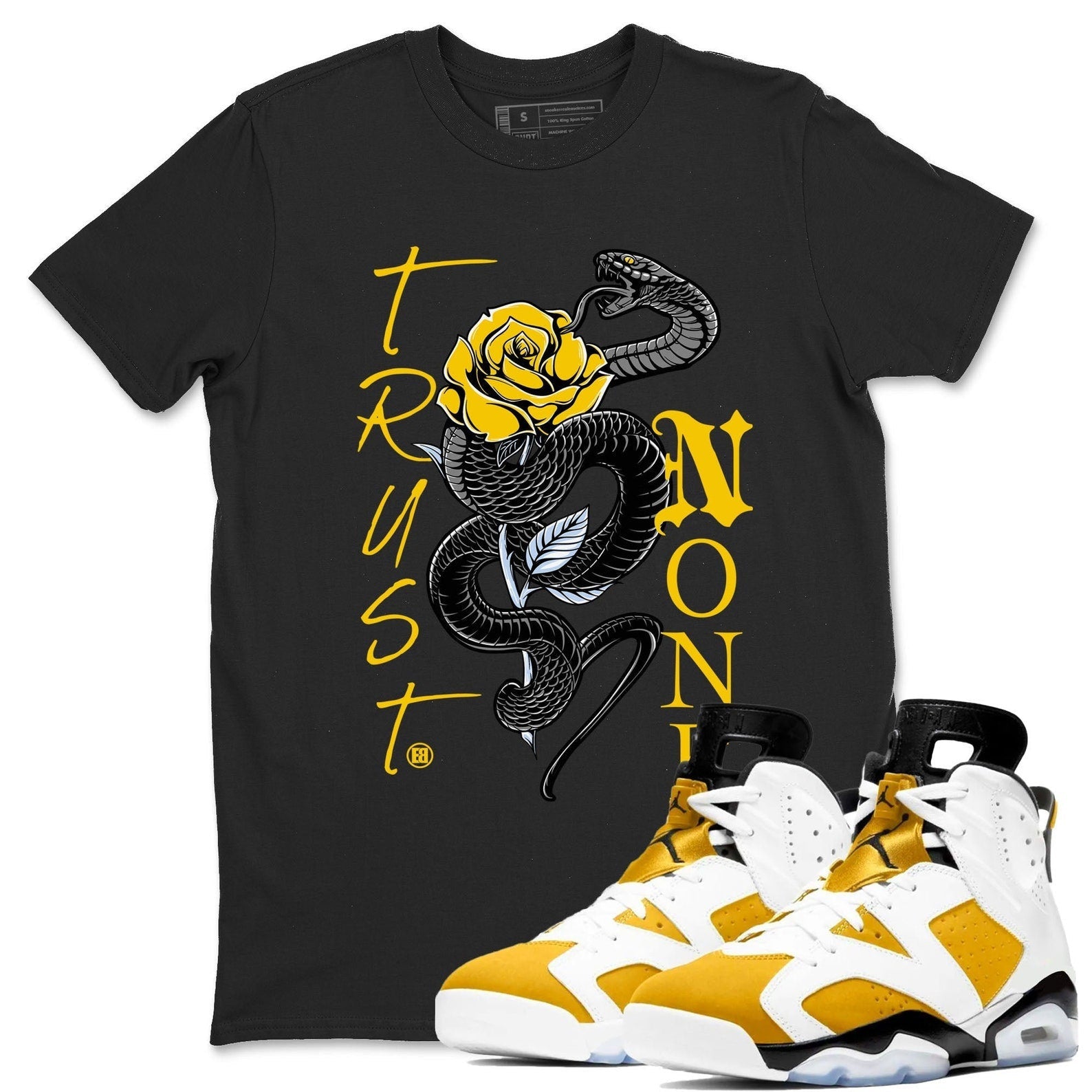Trust None Sneaker Tee - Sneaker Shirts To Match Jordans Unisex Cotton Sneaker Shirts To Match Jordans 6s Yellow Ochre T-Shirt, Sneaker Match Tee