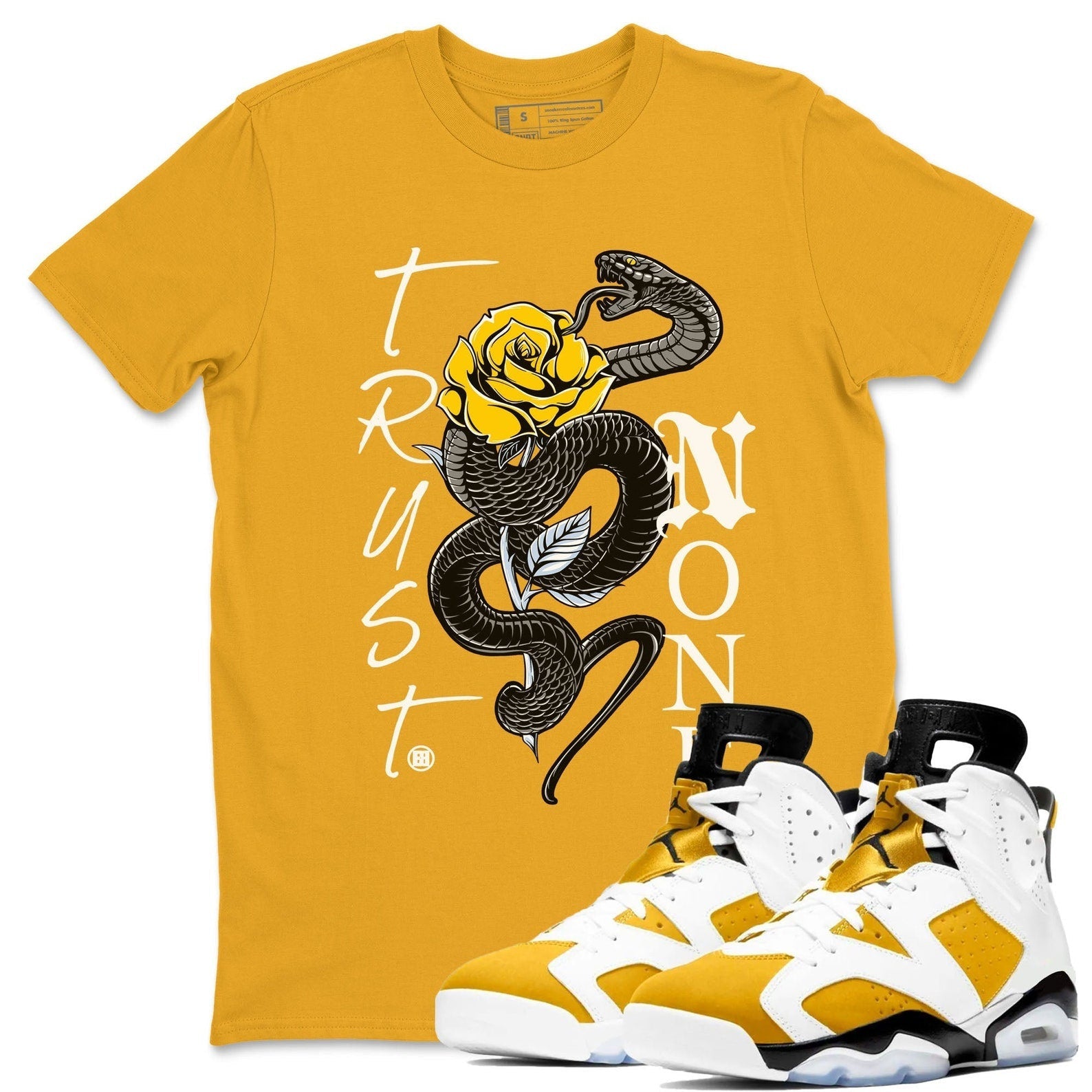 Trust None Sneaker Tee - Sneaker Shirts To Match Jordans Unisex Cotton Sneaker Shirts To Match Jordans 6s Yellow Ochre T-Shirt, Sneaker Match Tee