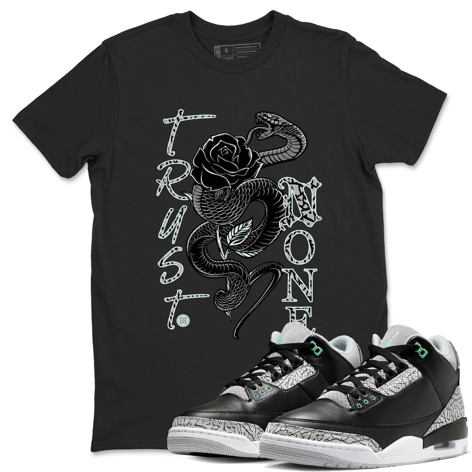 Trust None Sneaker Tee - Unisex Cotton Sneaker Shirts To Match Jordans 3s Green Glow T-Shirt, Sneaker Match Tee