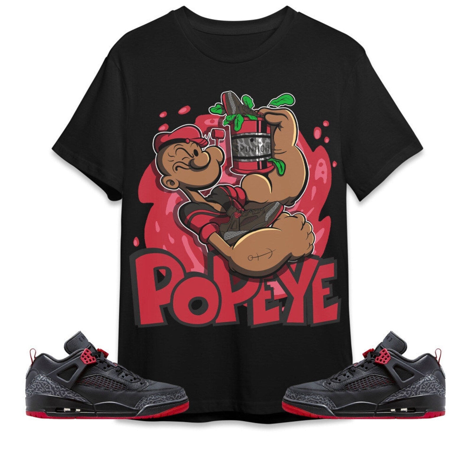 The Sailor Man Sneaker Unisex Tees Jordan Spizike Low Bred to match Sneaker, Outfit back to school graphic tees T-Shirt, Sneaker Match Tee