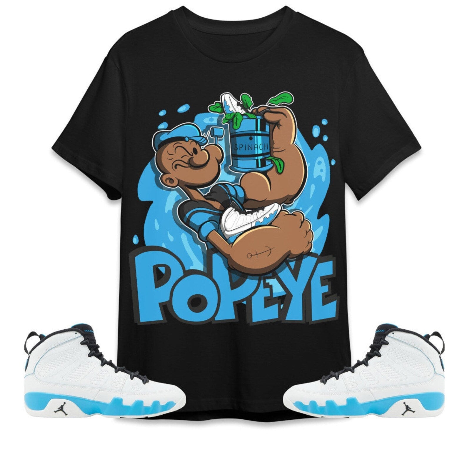 The Sailor Man Sneaker Unisex Tees Jordan 9 Powder Blue to match Sneaker, Outfit back to school graphic tees T-Shirt, Sneaker Match Tee