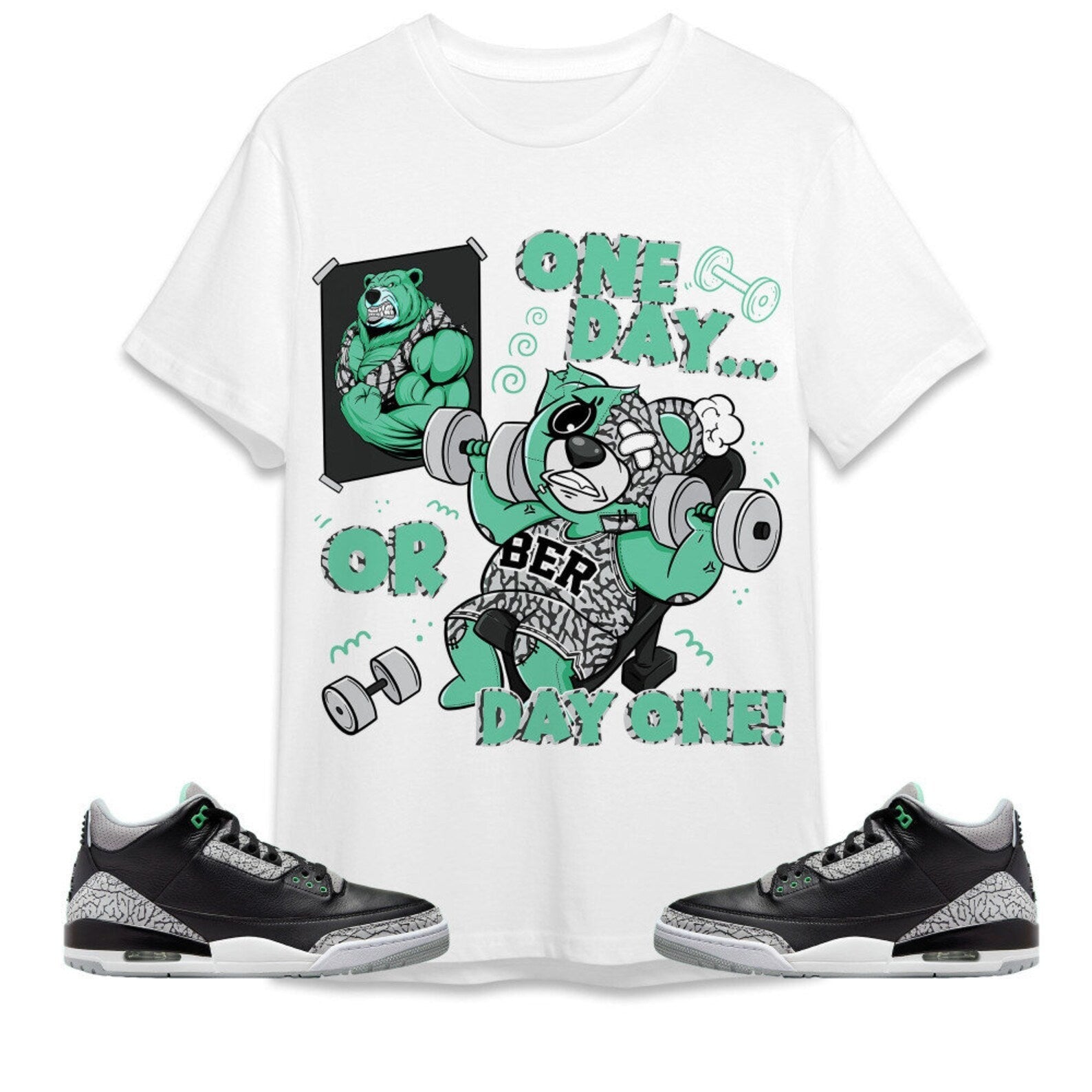 BER Gymmer Unisex Tees Jordan 3 Green Glow to match Sneaker, Outfit For Work Cute Gymmer match Jordan Hoodie T-Shirt, Sneaker Match Tee