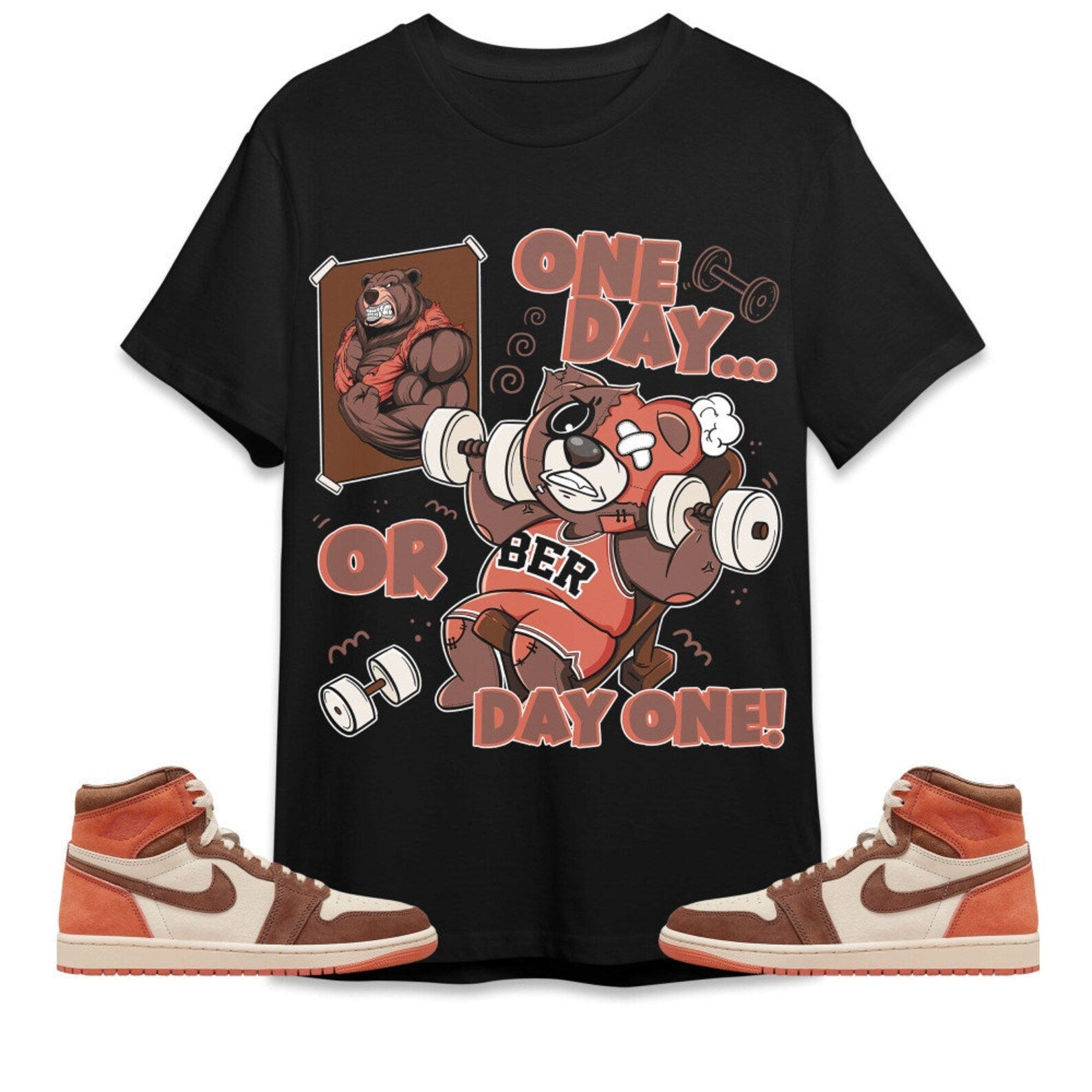 BER Gymmer Unisex Tees Jordan 1 High OG Dusted Clay to match Sneaker, Outfit For Work Cute Gymmer match Jordan Hoodie T-Shirt, Sneaker Match Tee