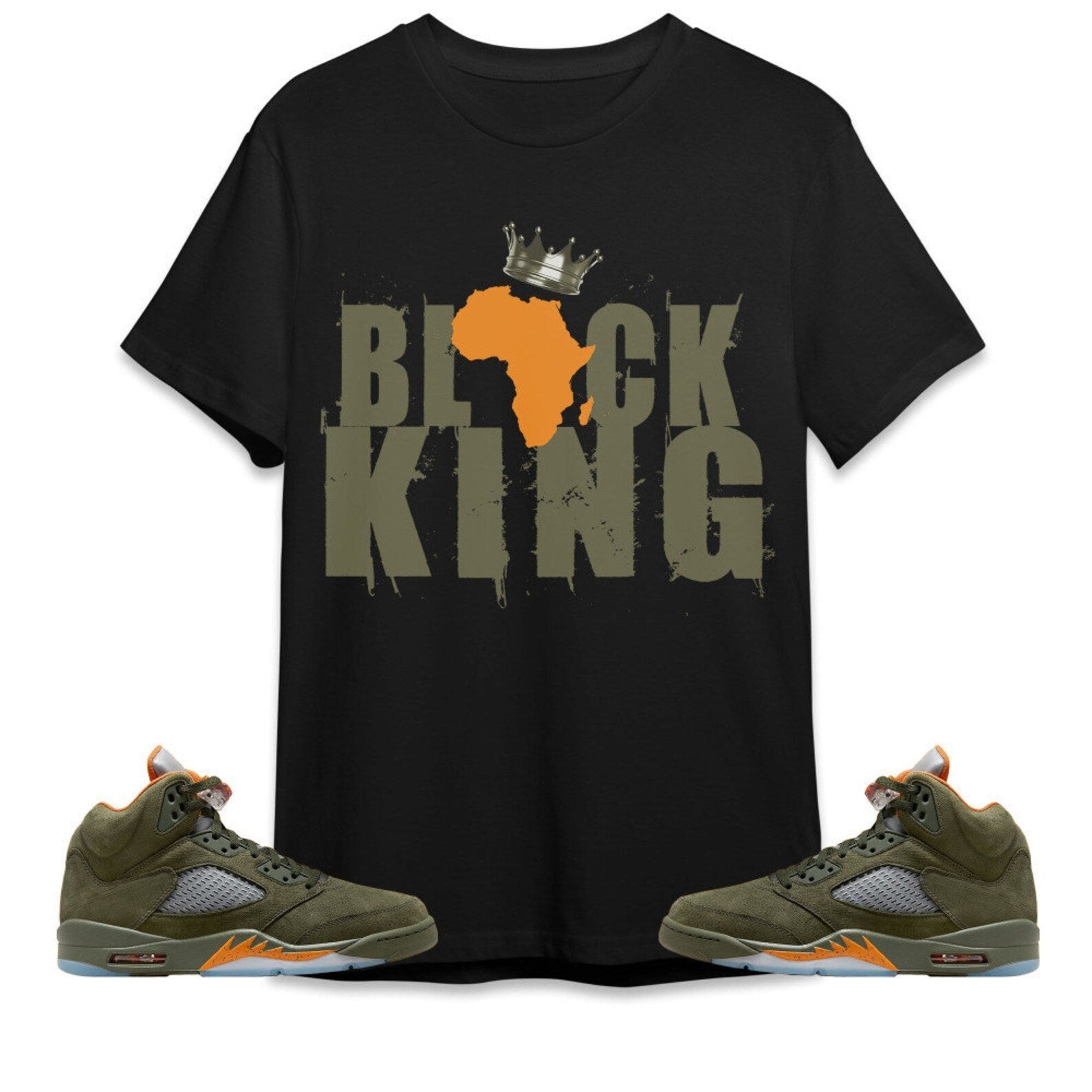 Black King Crown Unisex Tees Jordan 5 Olive to match Sneaker, Outfit back to school graphic Tees T-Shirt, Sneaker Match Tee