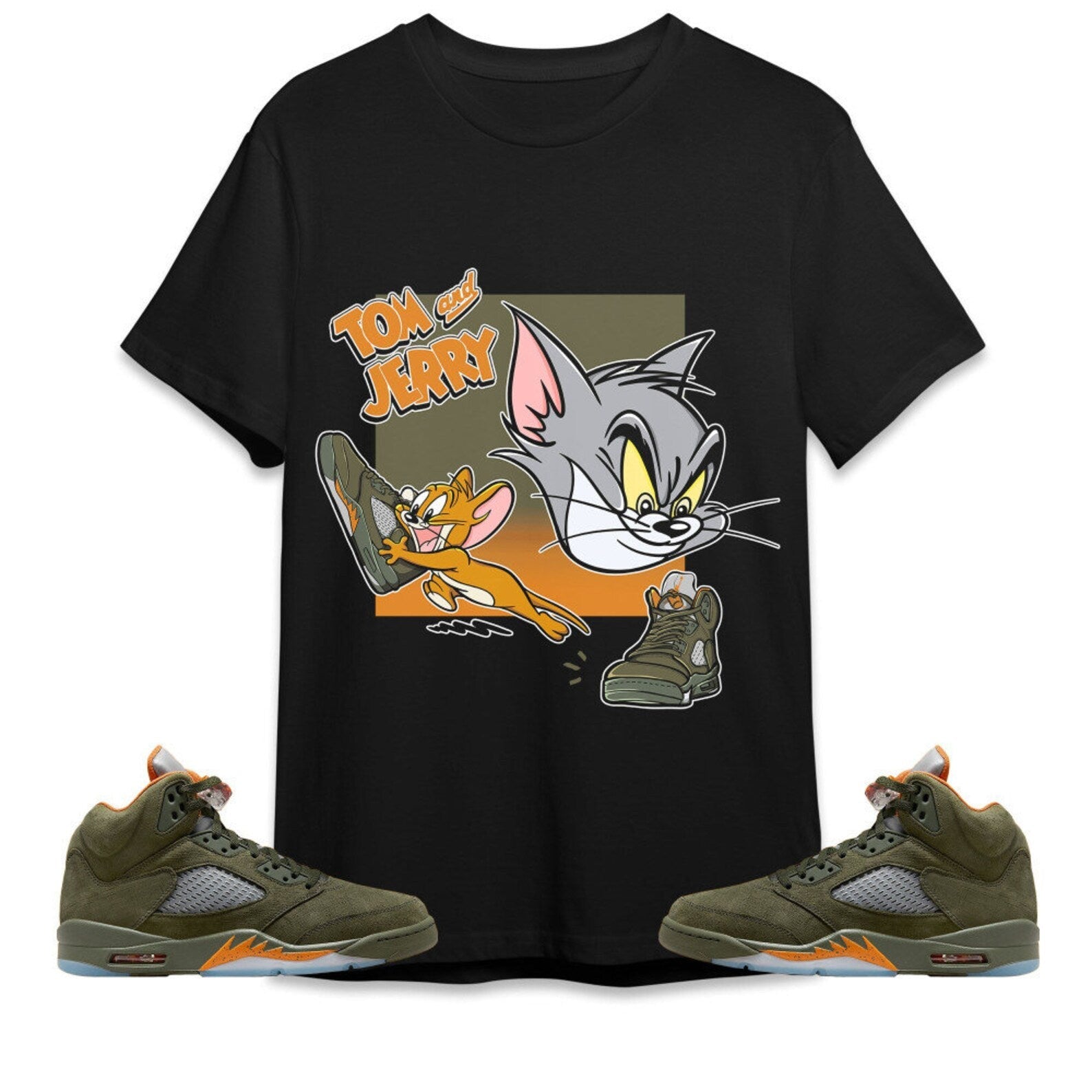 Cat And Mouse Sneakers Unisex Tees Jordan 5 Olive to match Sneaker, Outfit back to school graphic Tees T-Shirt, Sneaker Match Tee