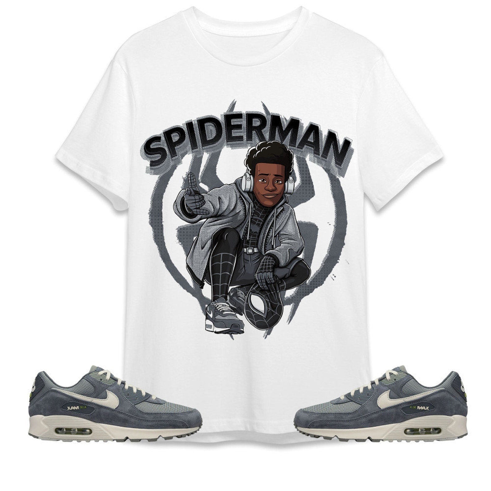 Spiderman Miles Unisex Tees Air Max 90 Iron Grey streetwear cartoon 90s, Outfit back to school, Sneaker match Tees T-Shirt, Sneaker Match Tee