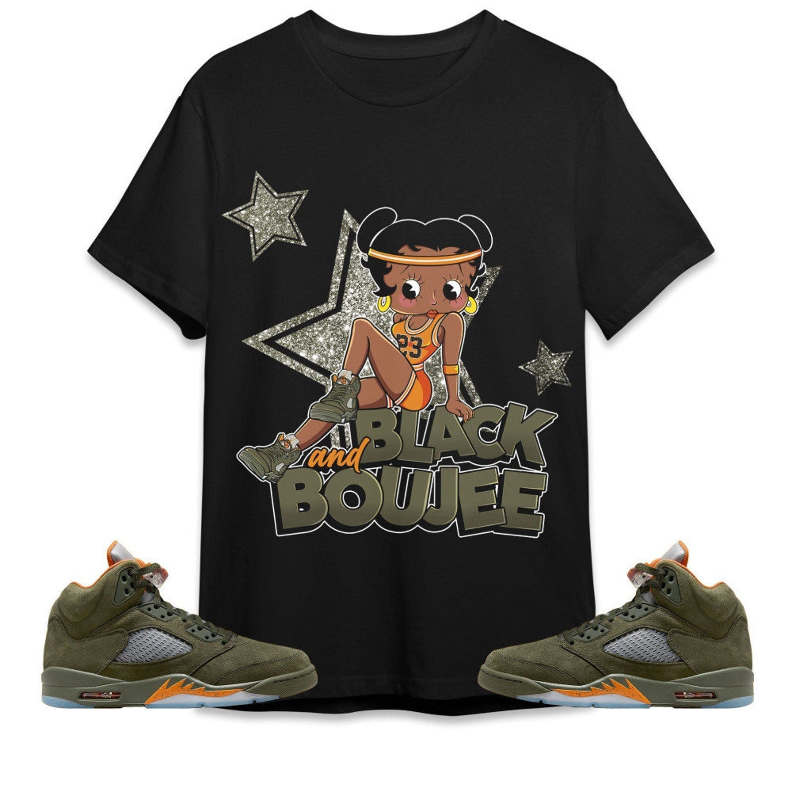 Black And Boujee Sports Unisex Tees Jordan 5 Olive to match Sneaker, Outfit back to school graphic Tees T-Shirt, Sneaker Match Tee