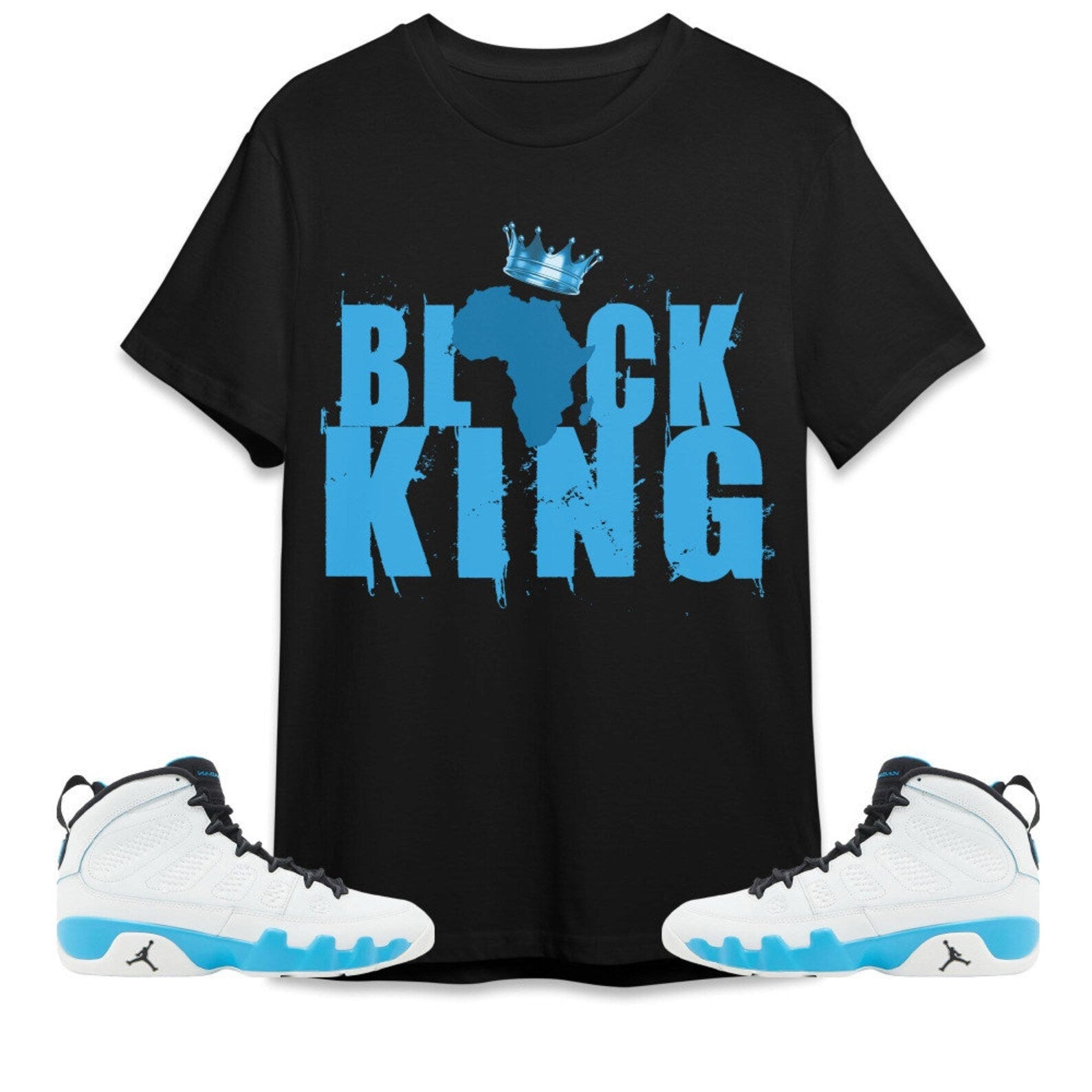 Black King Crown Unisex Tees Jordan 9 Powder Blue to match Sneaker, Outfit back to school graphic Tees T-Shirt, Sneaker Match Tee