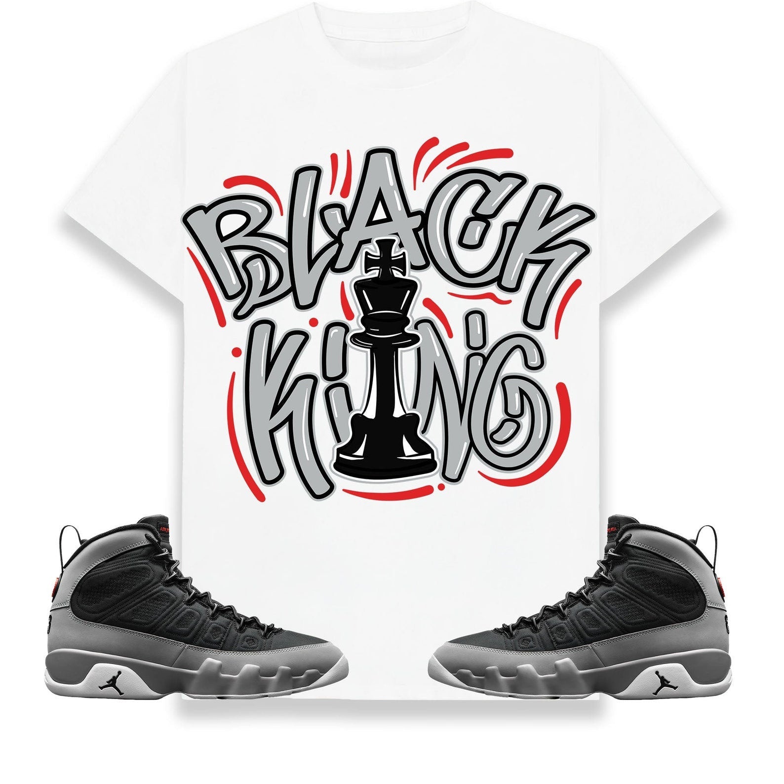 Black King Unisex Shirt Match Jordan 9 Retro Particle Grey T-Shirt, Sneaker Match Tee