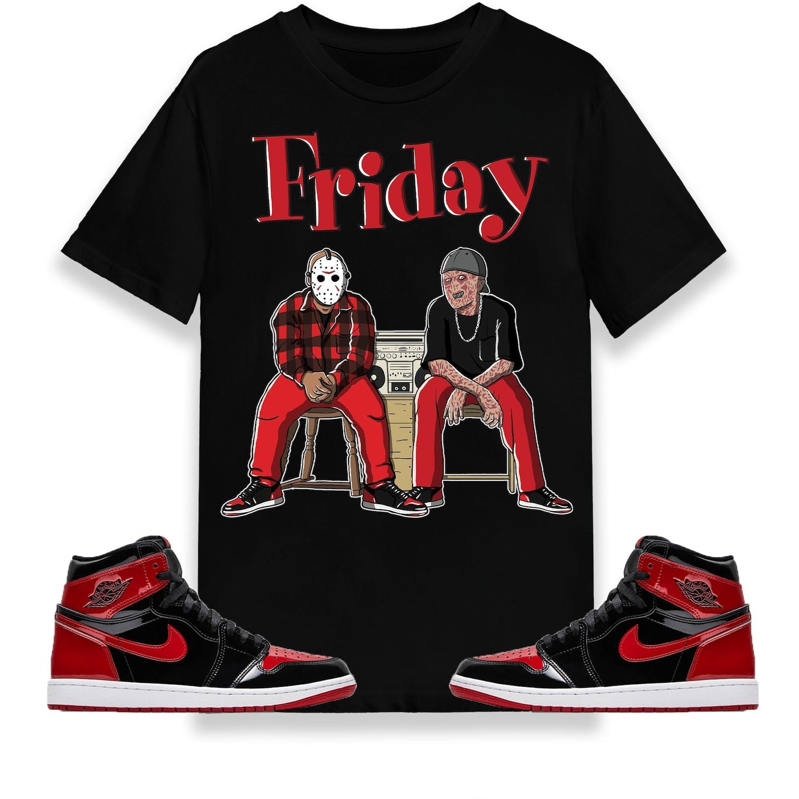 Friday Unisex Shirt Match Jordan 1 Retro High OG Bred Patent T-Shirt, Sneaker Match Tee