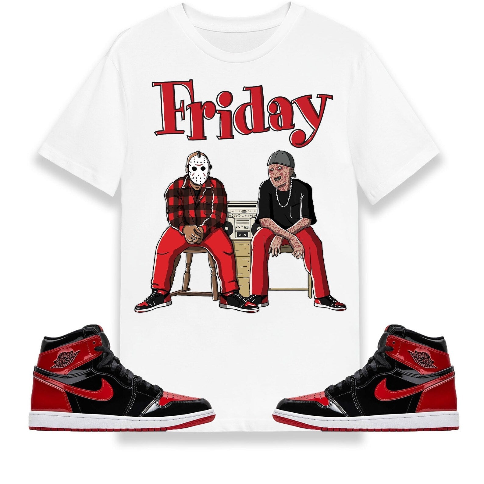 Friday Unisex Shirt Match Jordan 1 Retro High OG Bred Patent T-Shirt, Sneaker Match Tee