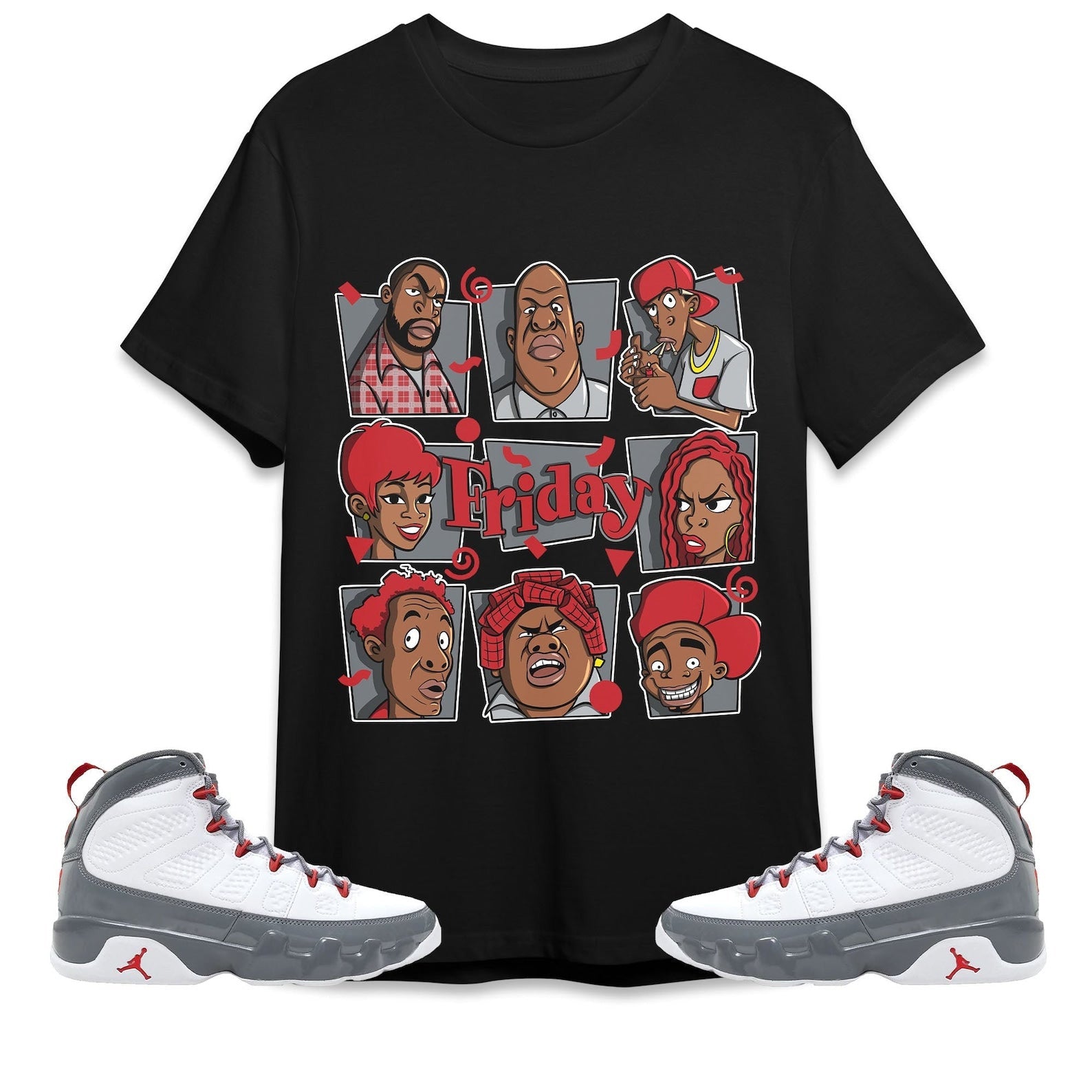 Friday 90s Cartoon Unisex Shirt Match Jordan 9 Retro Fire Red T-Shirt, Sneaker Match Tee