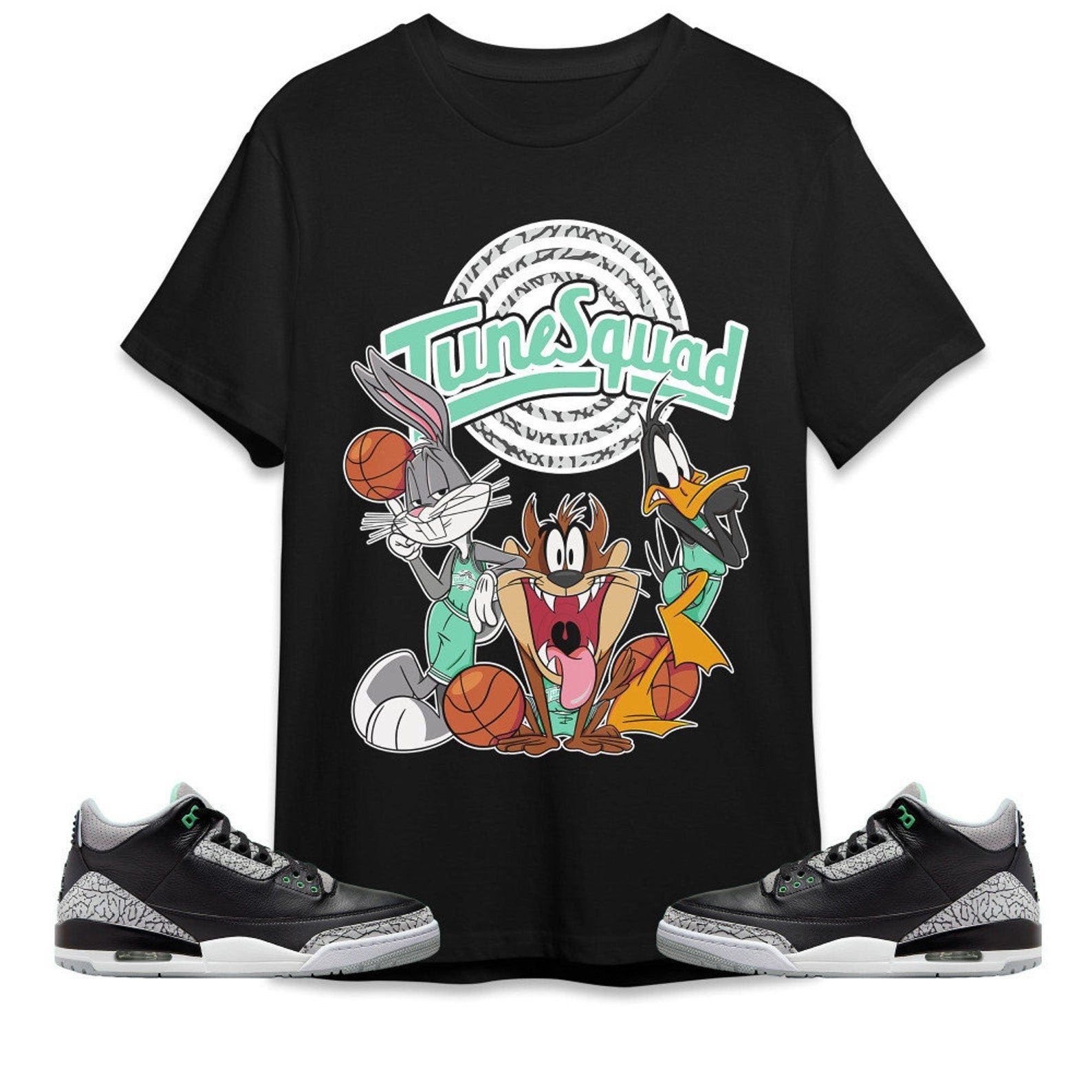 Tune Friends Unisex Tees Jordan 3 Green Glow to match Sneaker, Outfit back to school graphic Tees T-Shirt, Sneaker Match Tee