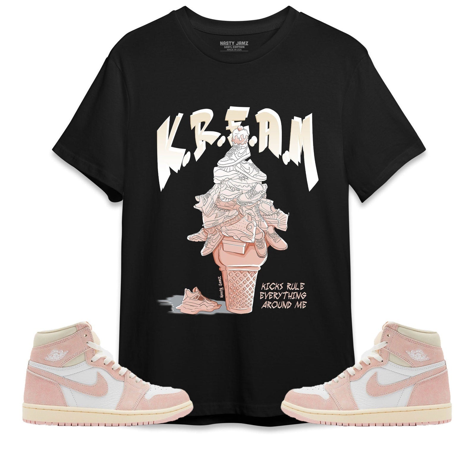 KREAM Unisex Shirt Match Jordan 1 OG Washed Pink T-Shirt, Sneaker Match Tee