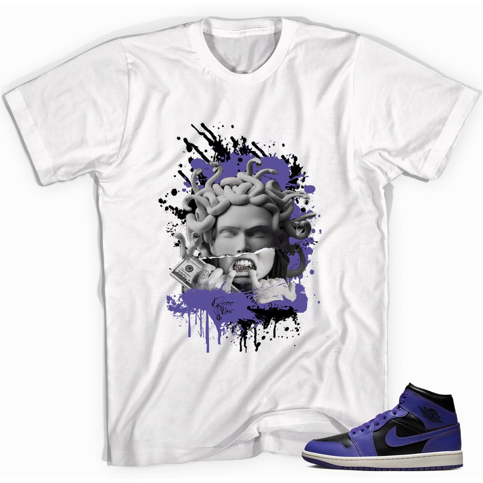 Medusa Unisex Shirt Made to Match Jordan 1s Mid Purple Black T-Shirt, Sneaker Match Tee