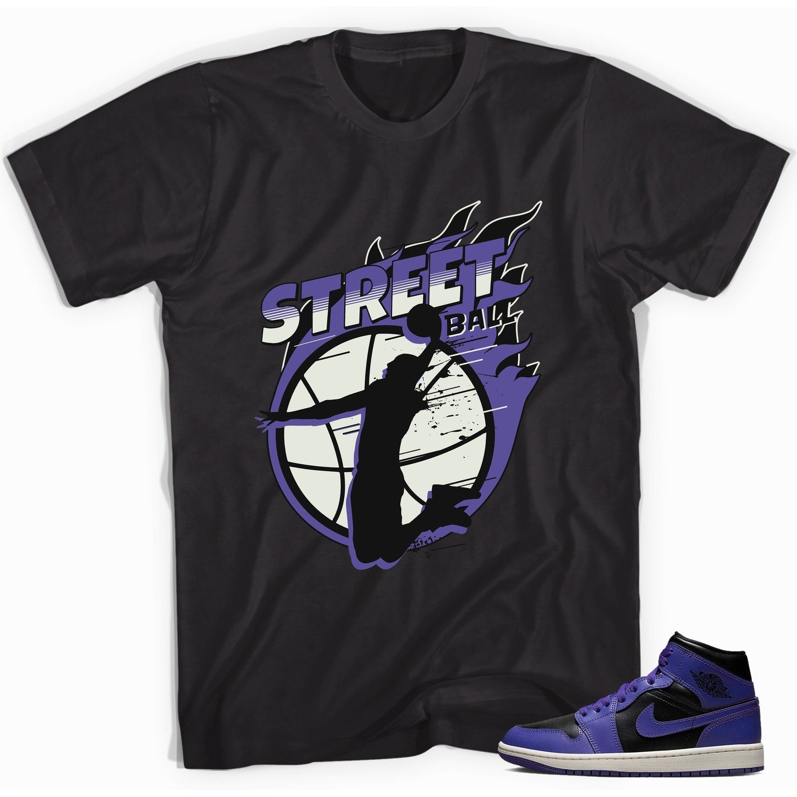Street Ball Unisex Shirt Made to Match Jordan 1s Mid Purple Black T-Shirt, Sneaker Match Tee
