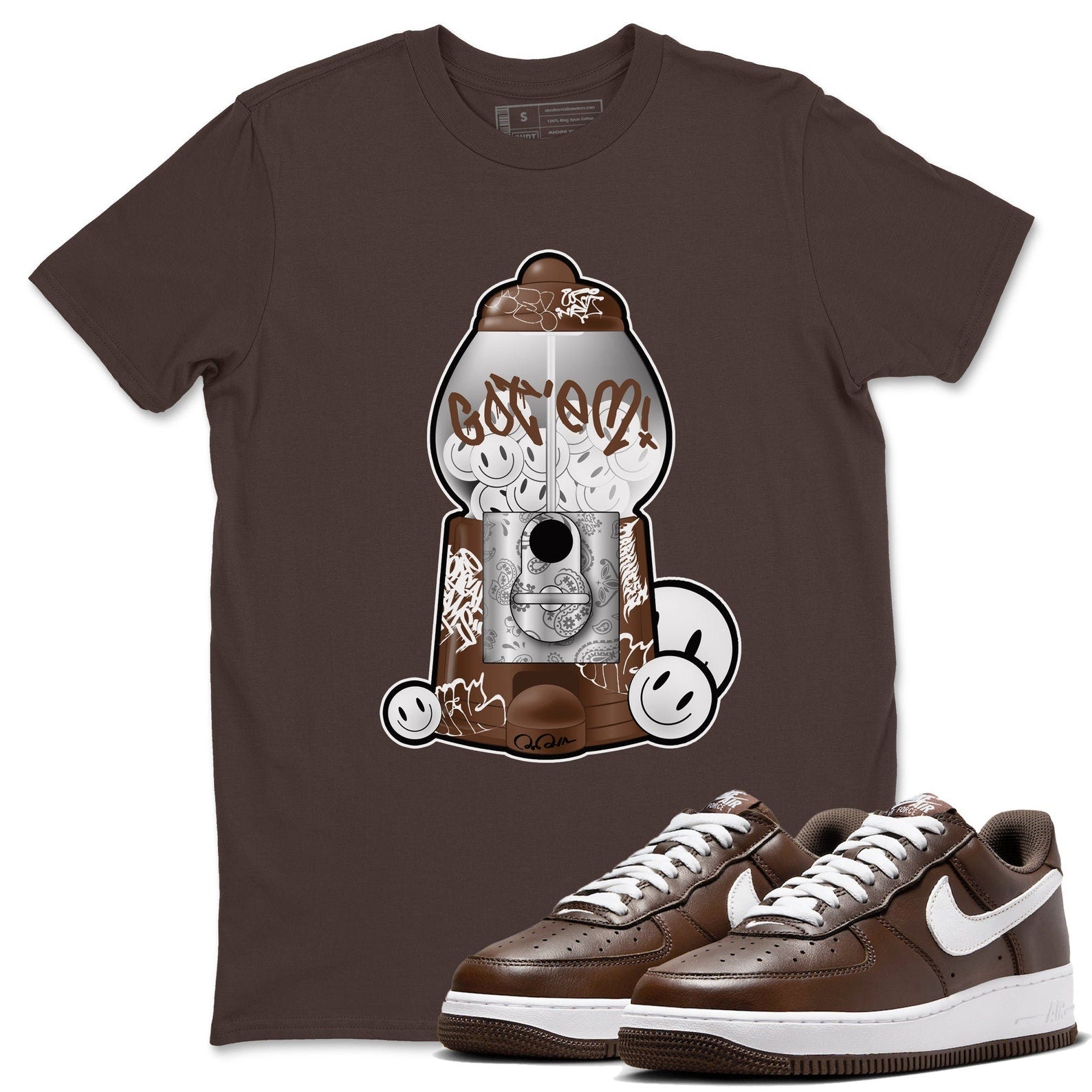 Gumball Machine Sneaker Tee - Casual Unisex Cotton Sneaker T-Shirt To Match Air Force 1 Chocolate T-Shirt, Sneaker Match Tee