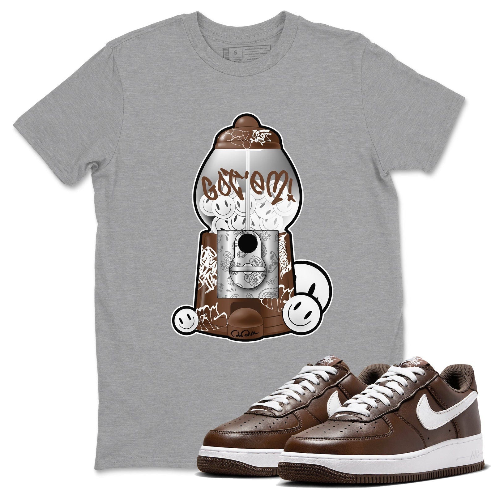 Gumball Machine Sneaker Tee - Casual Unisex Cotton Sneaker T-Shirt To Match Air Force 1 Chocolate T-Shirt, Sneaker Match Tee