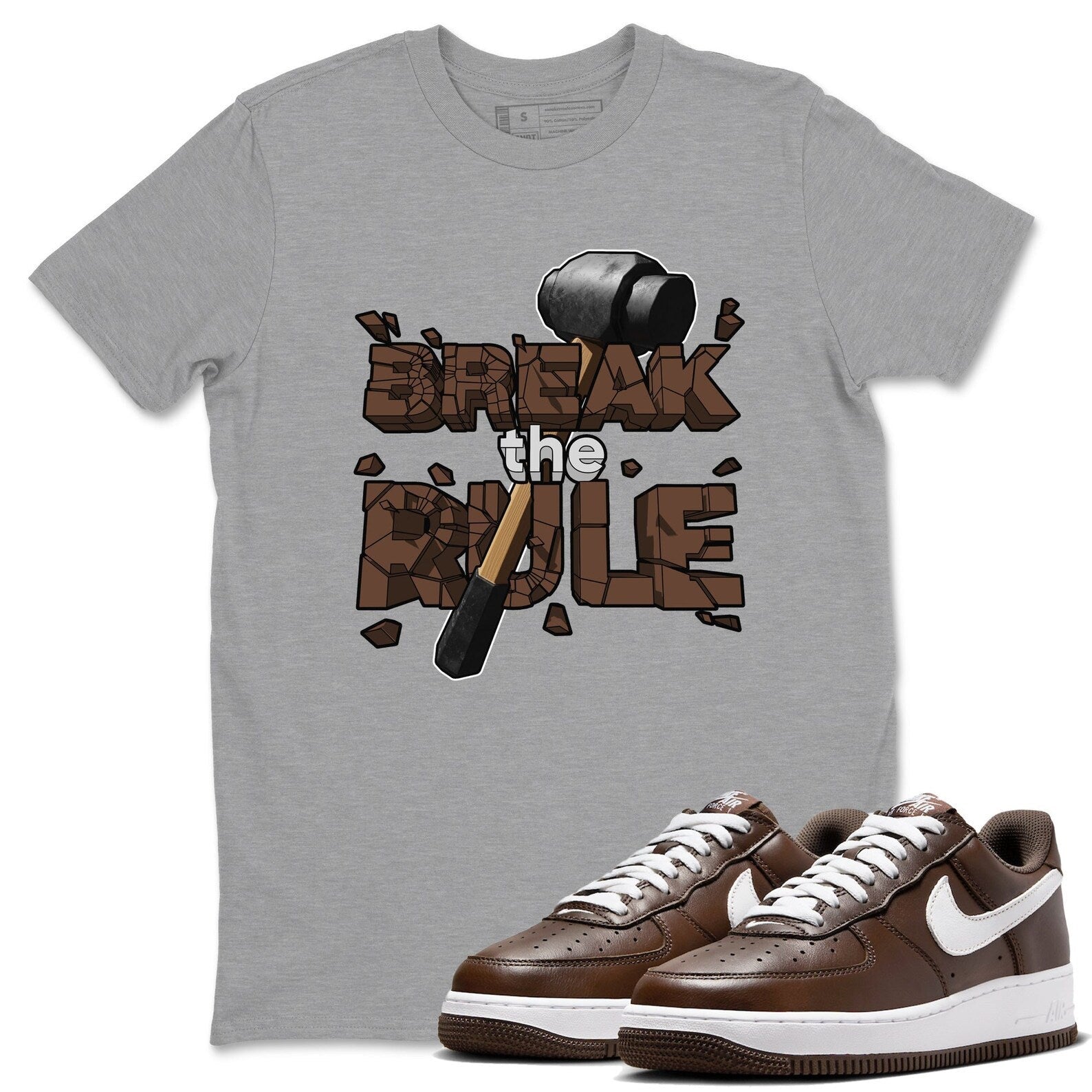 Break The Rule Sneaker Tee - Casual Unisex Cotton Sneaker T-Shirt To Match Air Force 1 Chocolate T-Shirt, Sneaker Match Tee