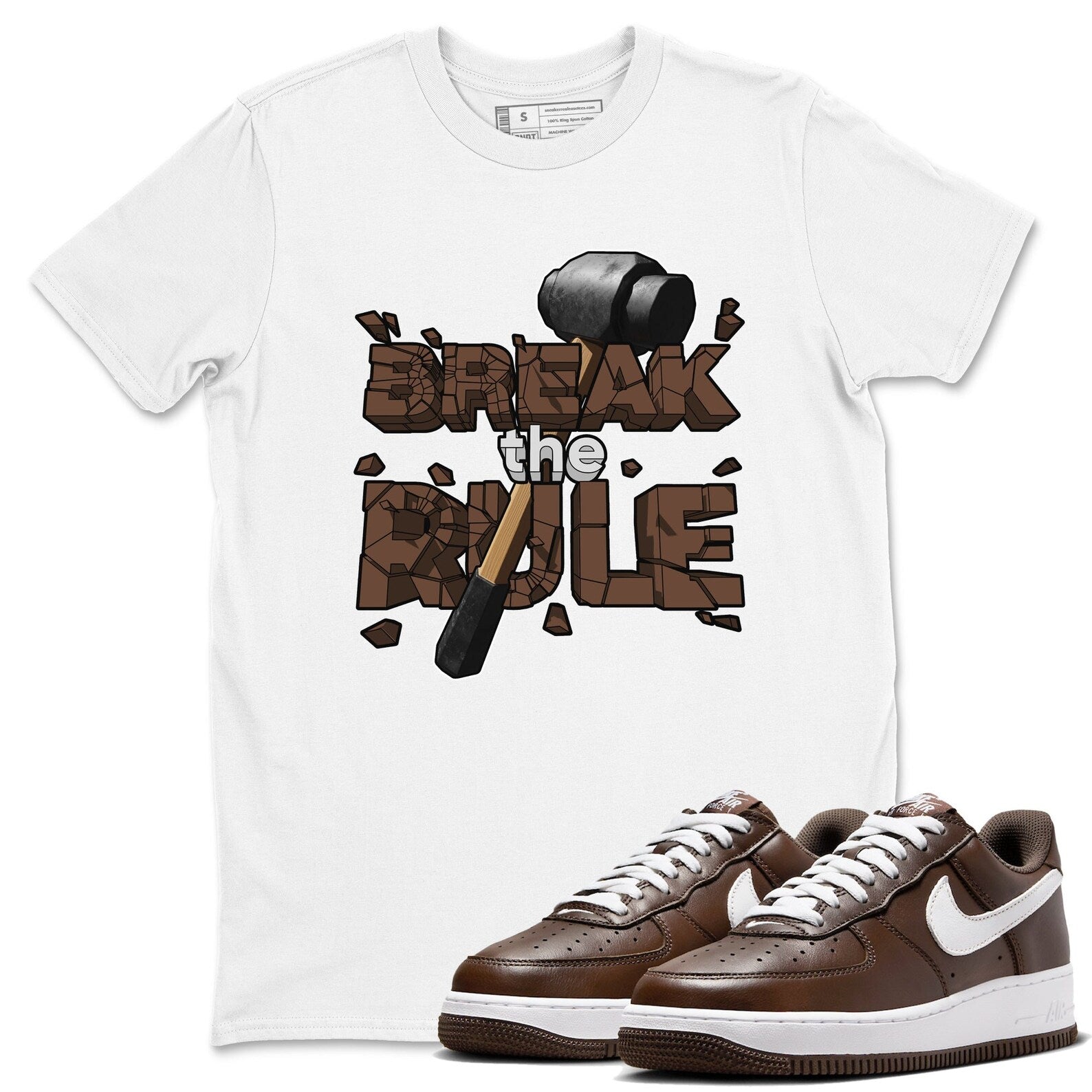 Break The Rule Sneaker Tee - Casual Unisex Cotton Sneaker T-Shirt To Match Air Force 1 Chocolate T-Shirt, Sneaker Match Tee