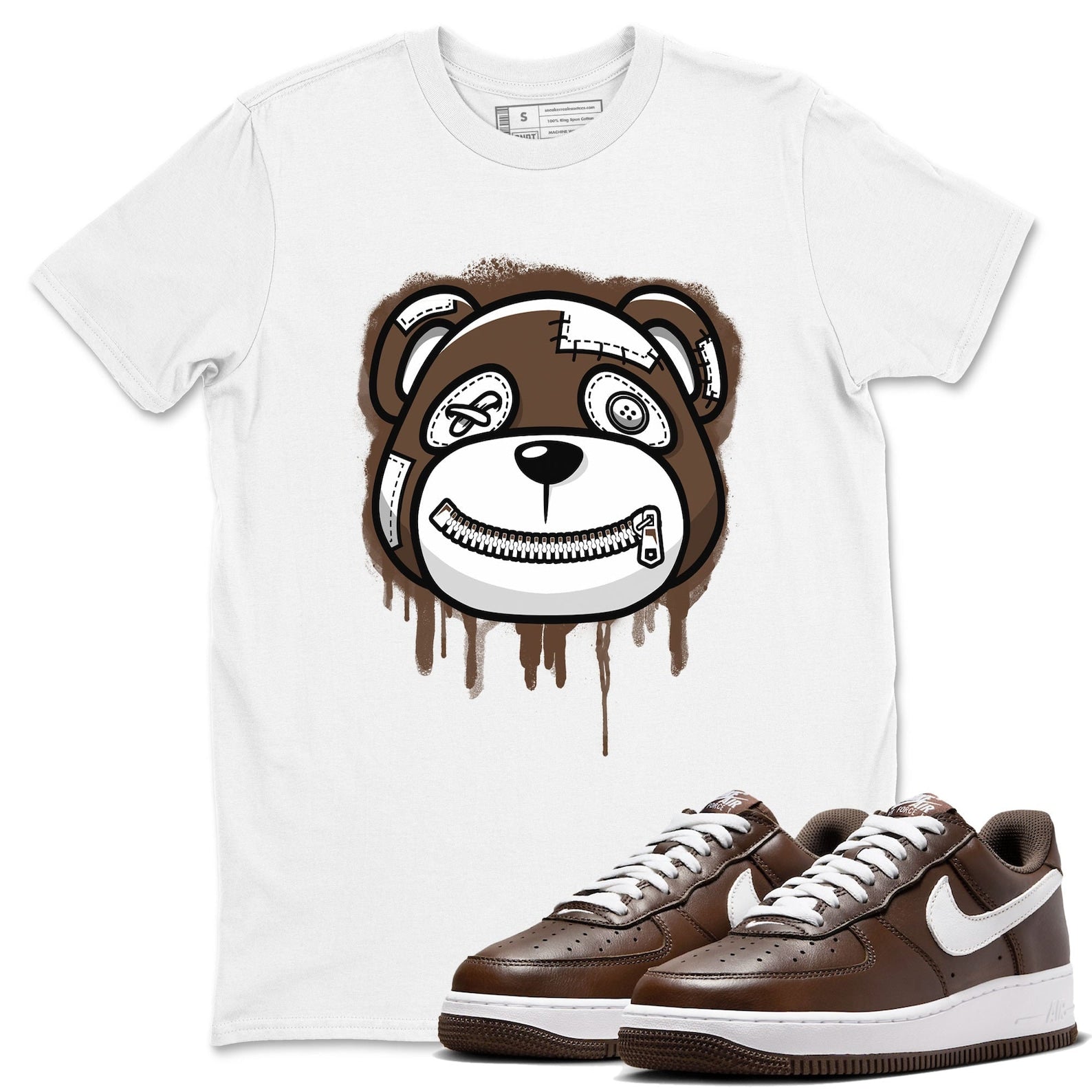 Bear Face Sneaker Tee - Casual Unisex Cotton Sneaker T-Shirt To Match Air Force 1 Chocolate T-Shirt, Sneaker Match Tee