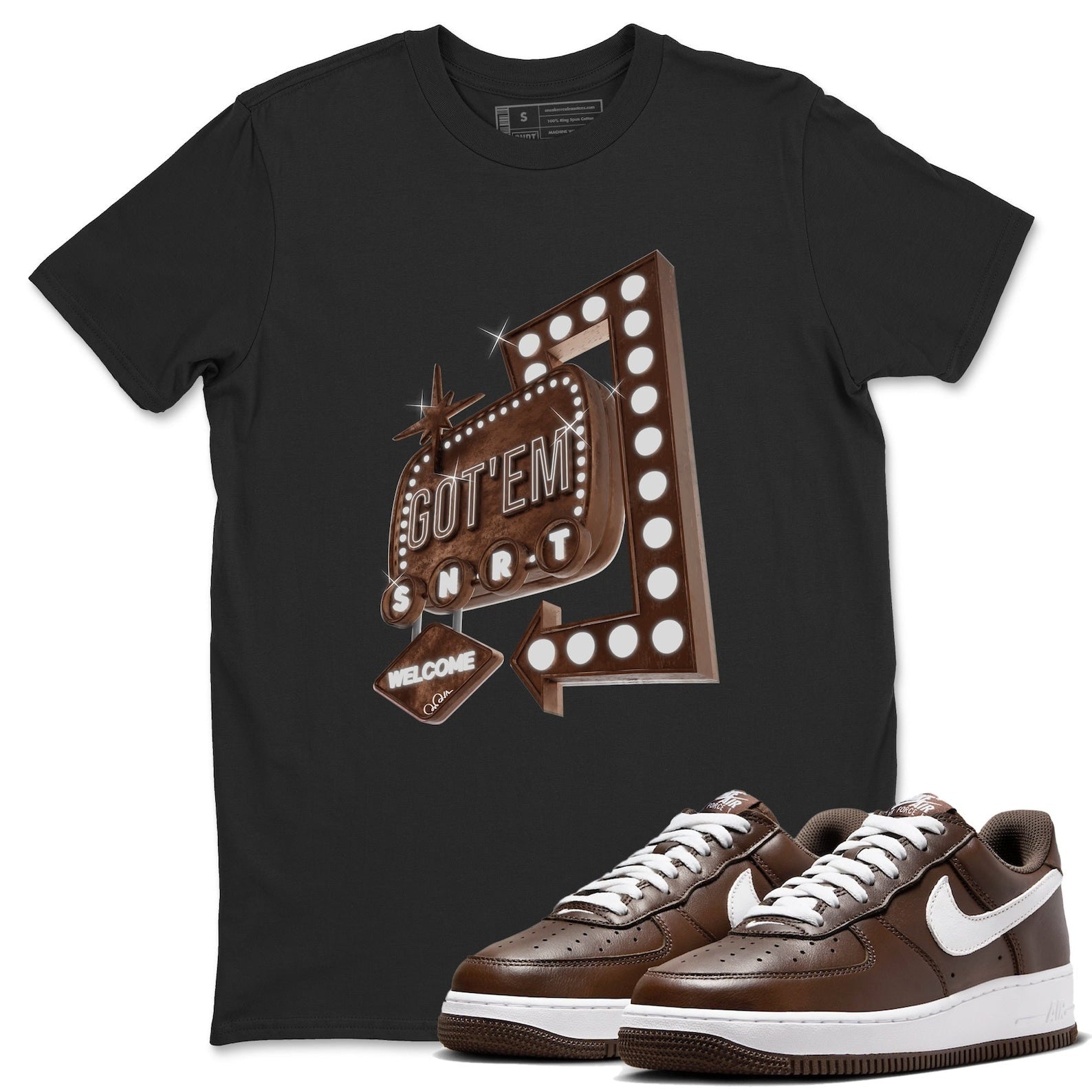 Retro Neon Sign Sneaker Tee - Casual Unisex Cotton Sneaker T-Shirt To Match Air Force 1 Chocolate T-Shirt, Sneaker Match Tee