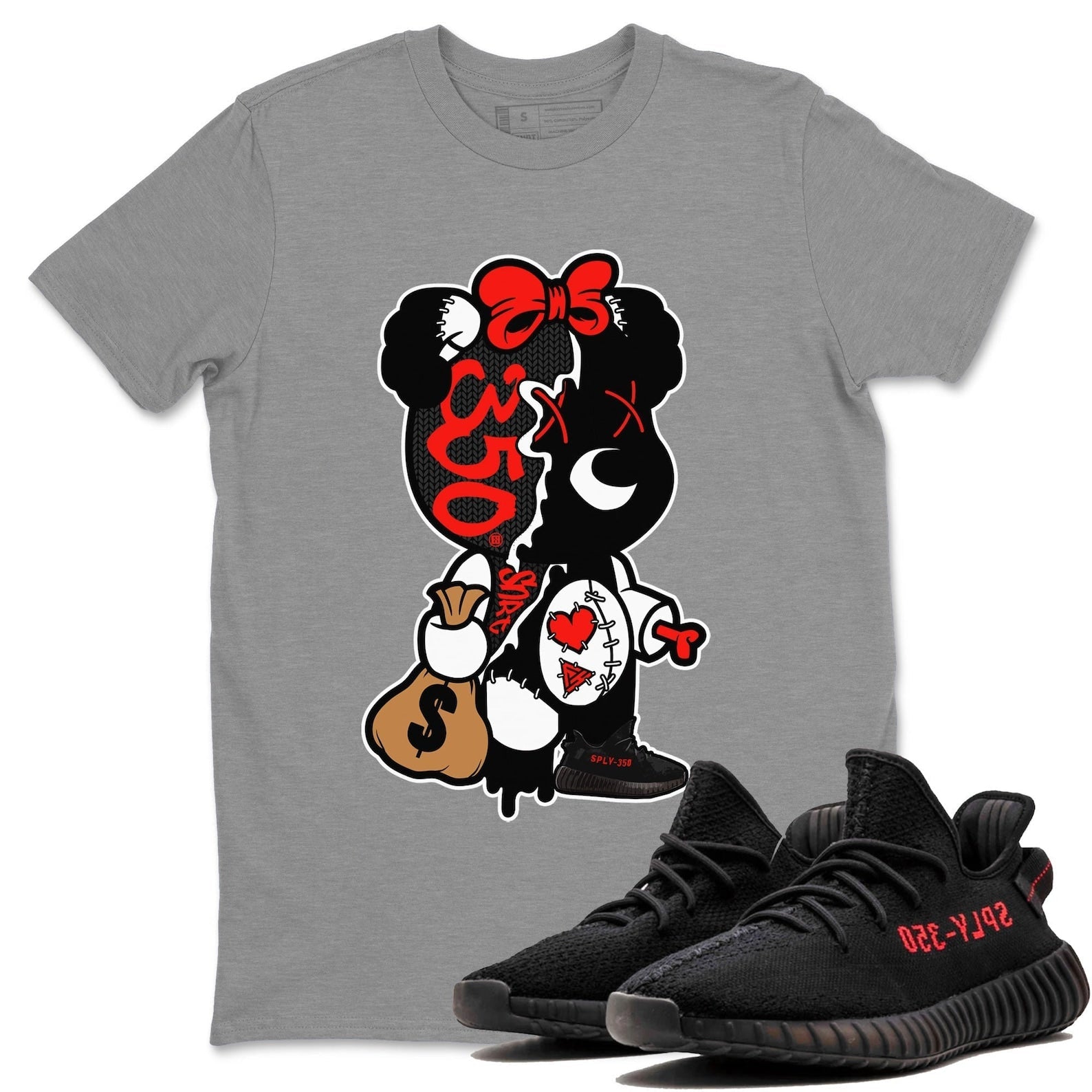 Stitched Hustle Bear Unisex Crew Neck Sneaker Matching Tee Shirt To Match Yeezys 350 Bred T-Shirt, Sneaker Match Tee