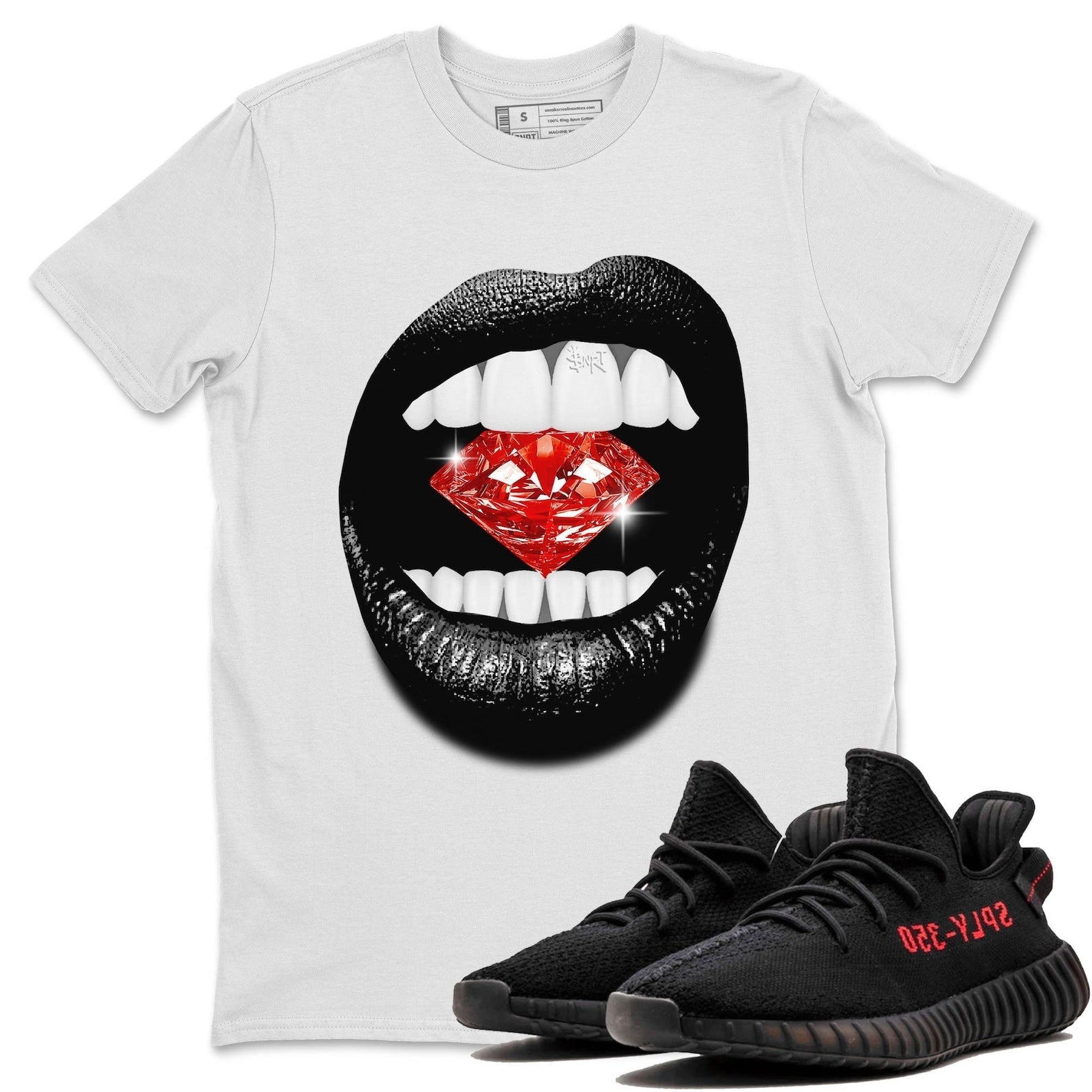 Lips Diamond Unisex Crew Neck Sneaker Matching Tee Shirt To Match Yeezys 350 Bred T-Shirt, Sneaker Match Tee