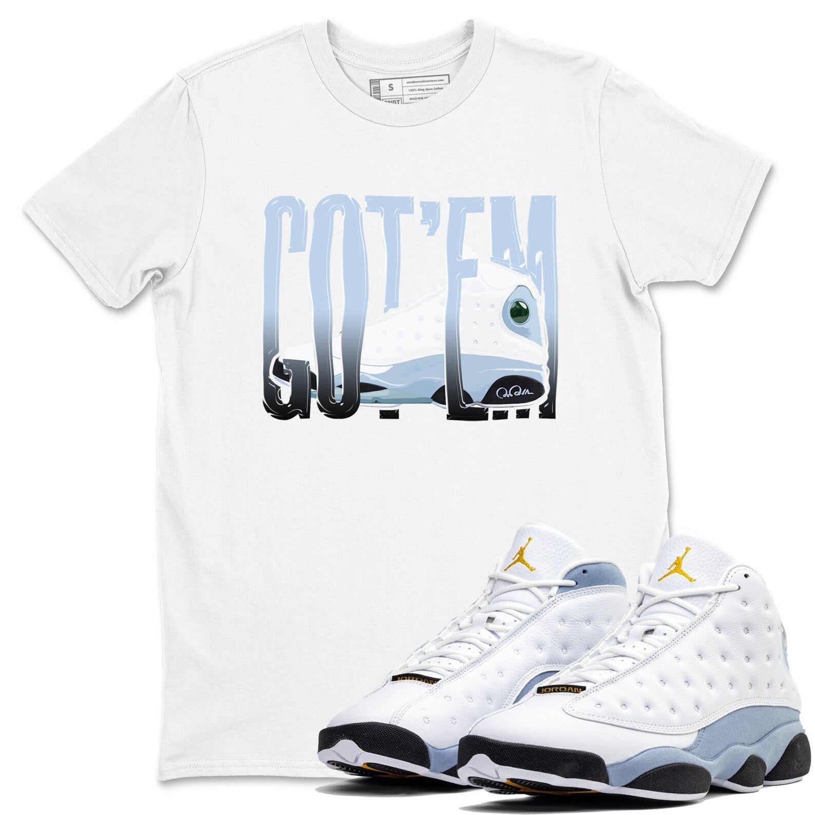 Wiggling Gotem Sneaker Tee - Unisex Cotton Sneaker Shirts To Match Jordans 13s Blue Grey T-Shirt, Sneaker Match Tee