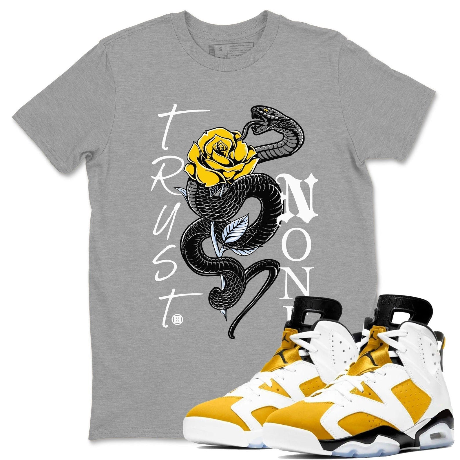 Trust None Sneaker Tee - Sneaker Shirts To Match Jordans Unisex Cotton Sneaker Shirts To Match Jordans 6s Yellow Ochre T-Shirt, Sneaker Match Tee