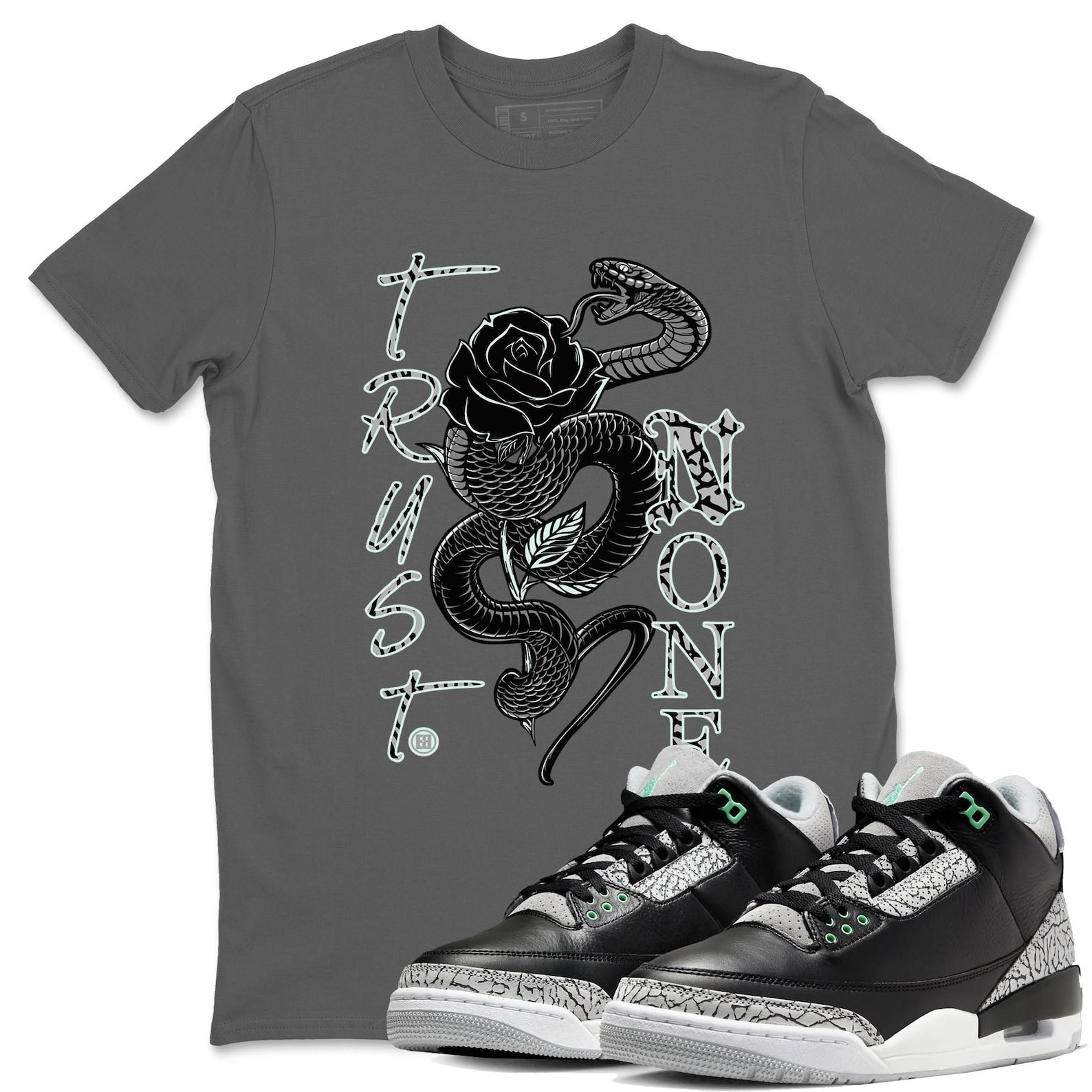 Trust None Sneaker Tee - Unisex Cotton Sneaker Shirts To Match Jordans 3s Green Glow T-Shirt, Sneaker Match Tee
