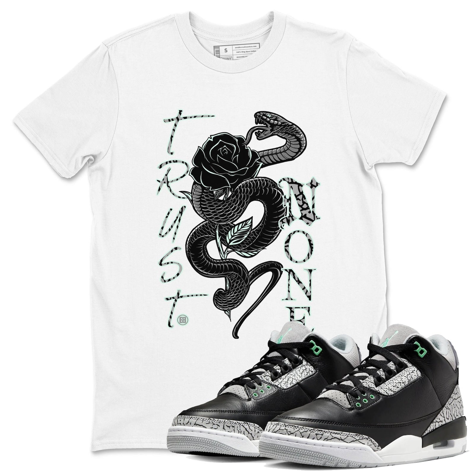 Trust None Sneaker Tee - Unisex Cotton Sneaker Shirts To Match Jordans 3s Green Glow T-Shirt, Sneaker Match Tee