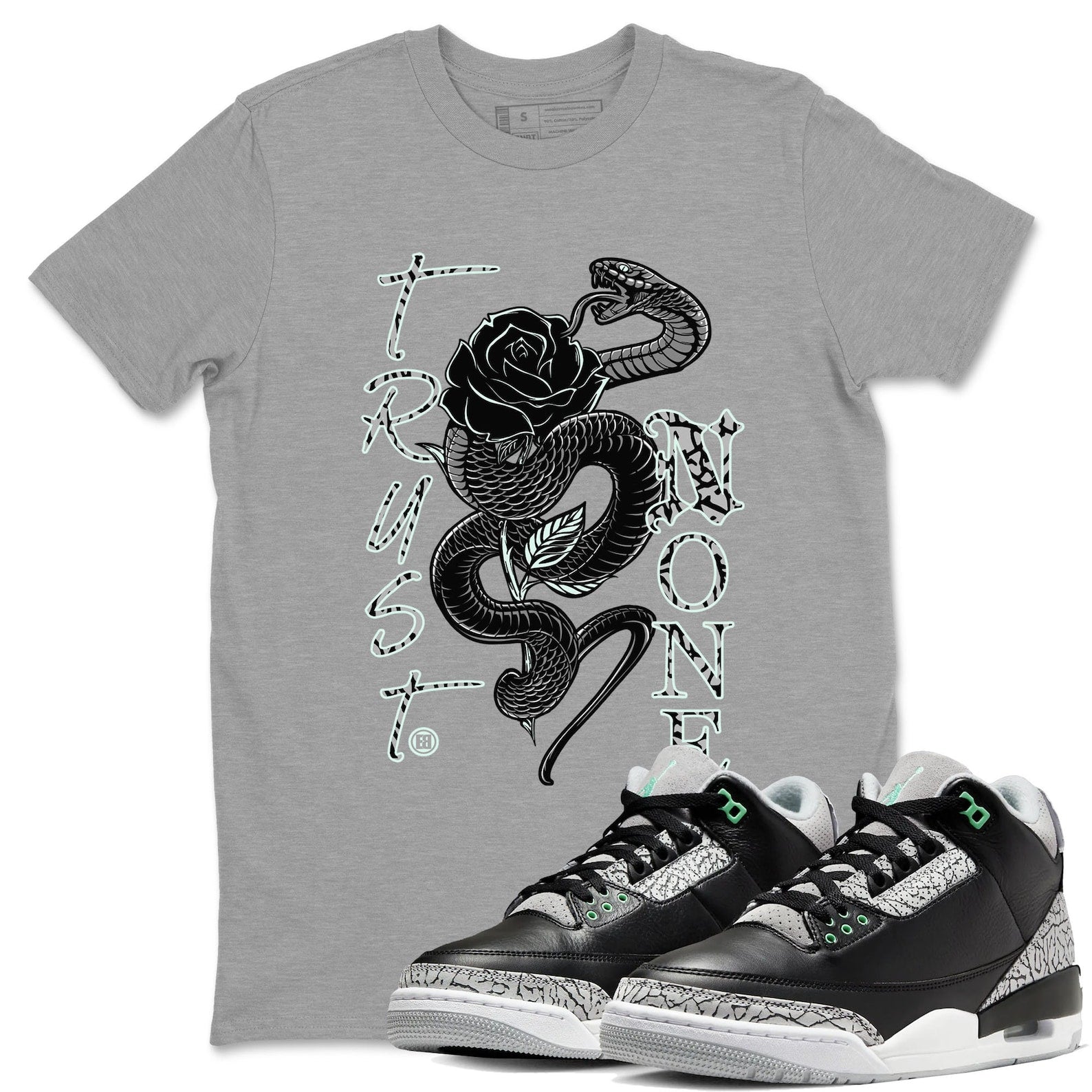 Trust None Sneaker Tee - Unisex Cotton Sneaker Shirts To Match Jordans 3s Green Glow T-Shirt, Sneaker Match Tee